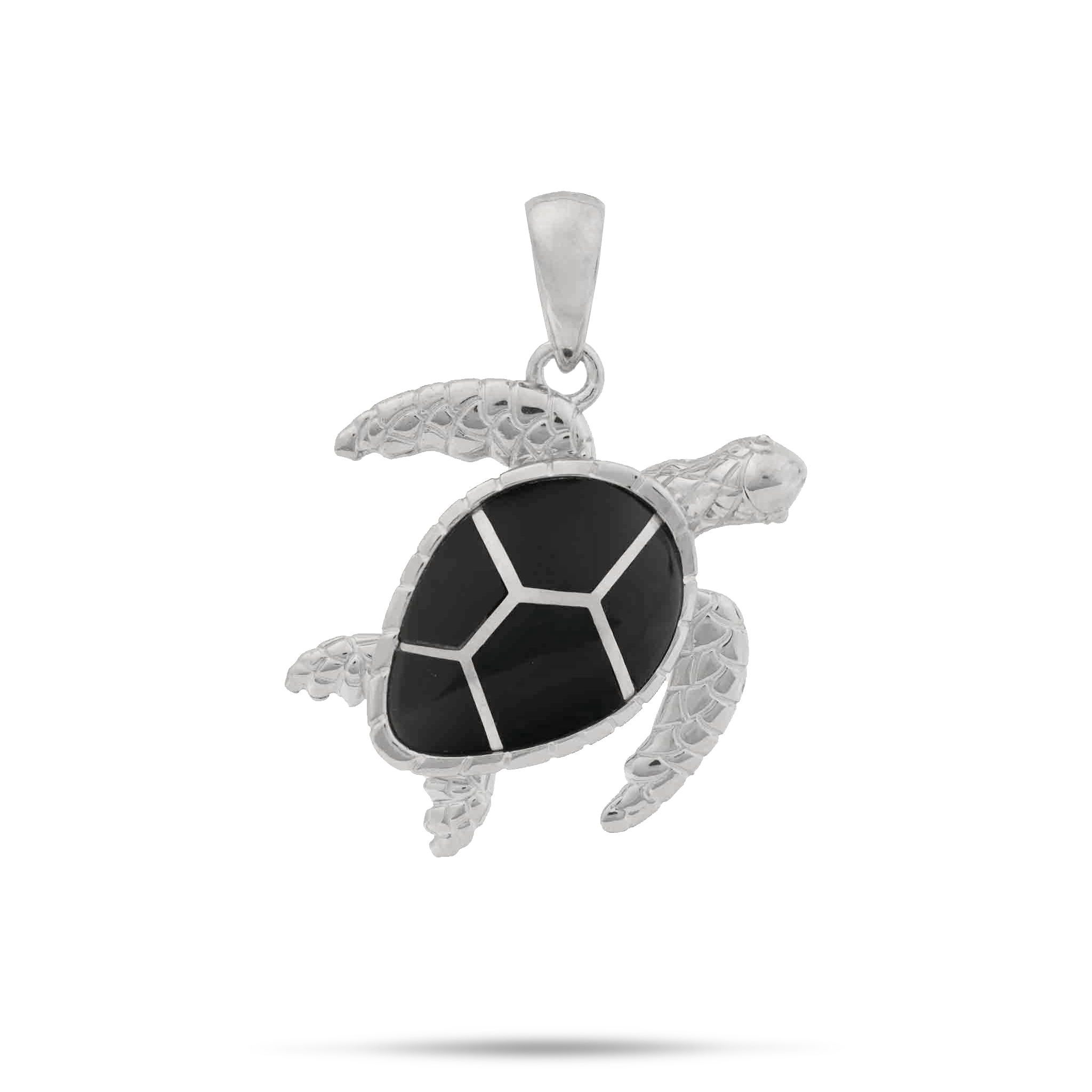 Honu Black Coral Pendant in Sterling Silver - 26mm