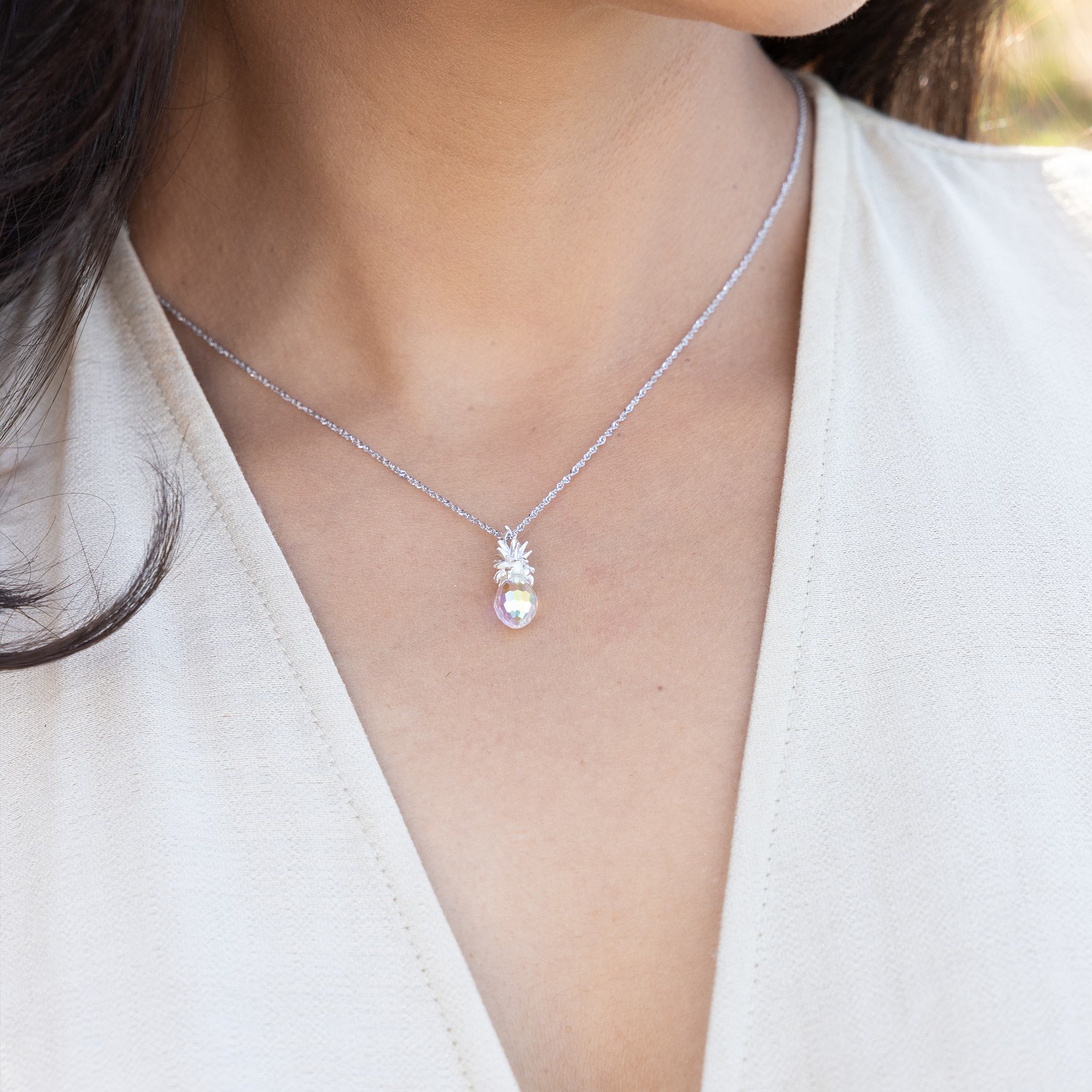 Crystal Pineapple Charm / Pendant in Sterling Silver - 20mm