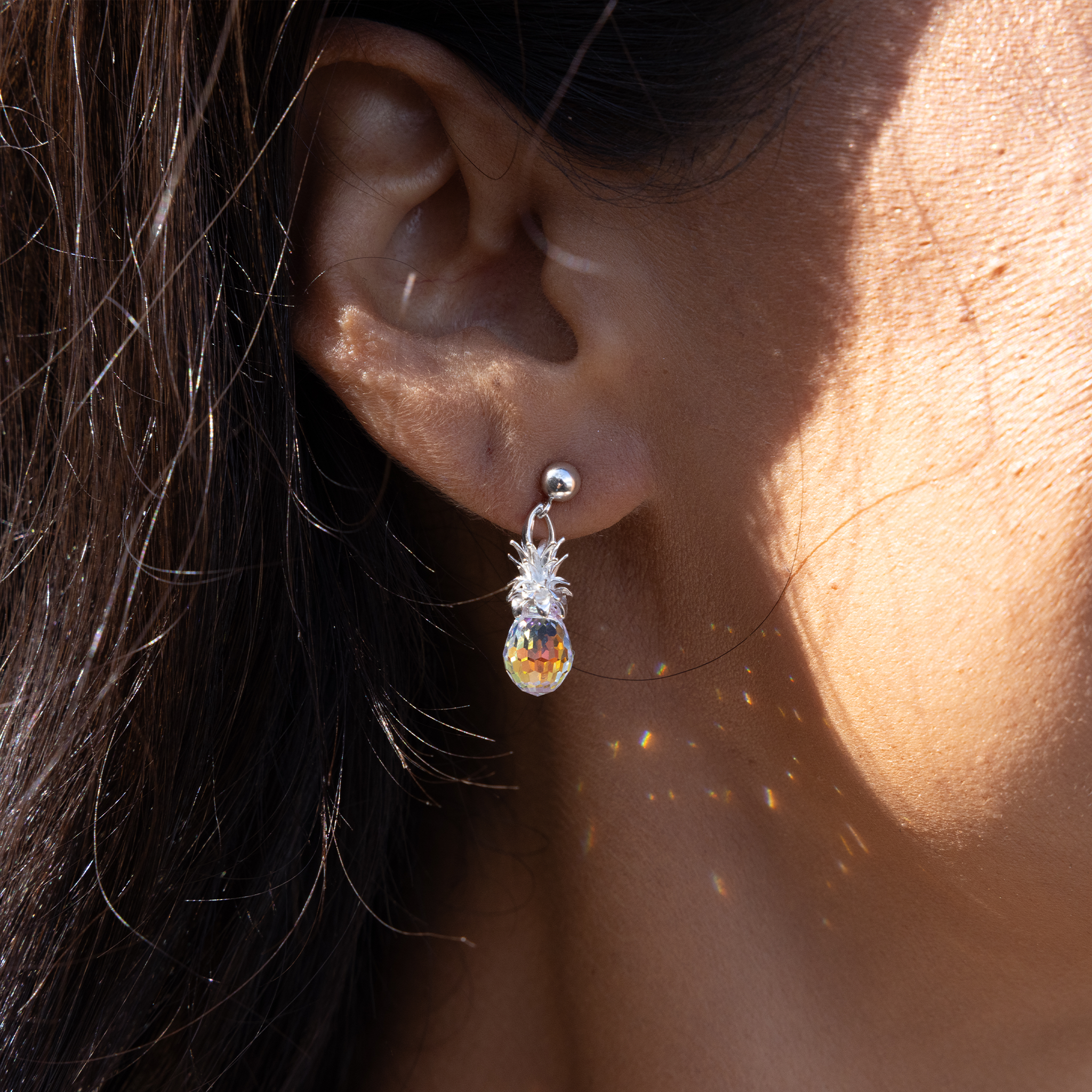 Crystal Pineapple Dangle Earrings in Sterling Silver - 20mm