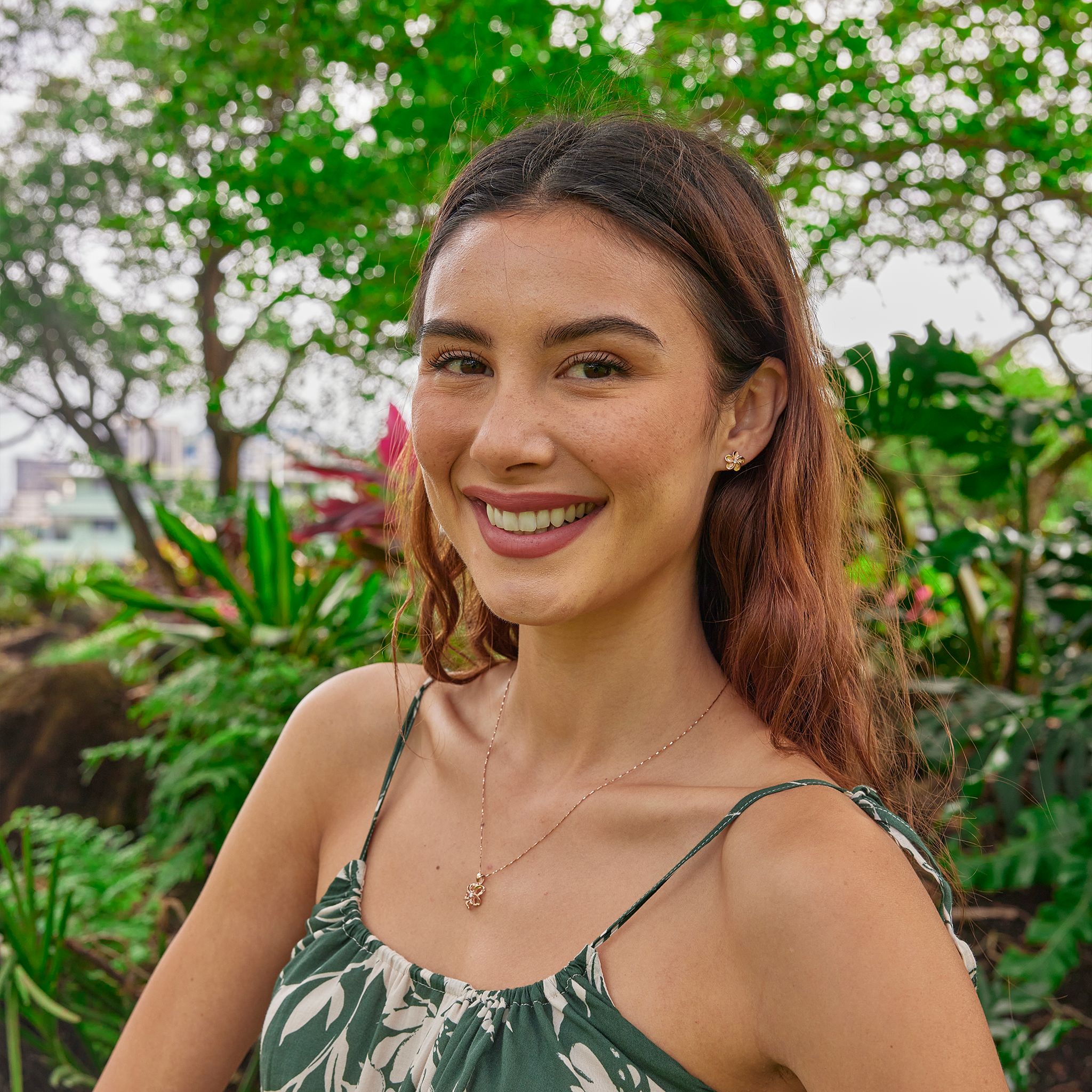 Hawaiian Heirloom Plumeria Earrings in Rose Gold with Diamonds - 9mm