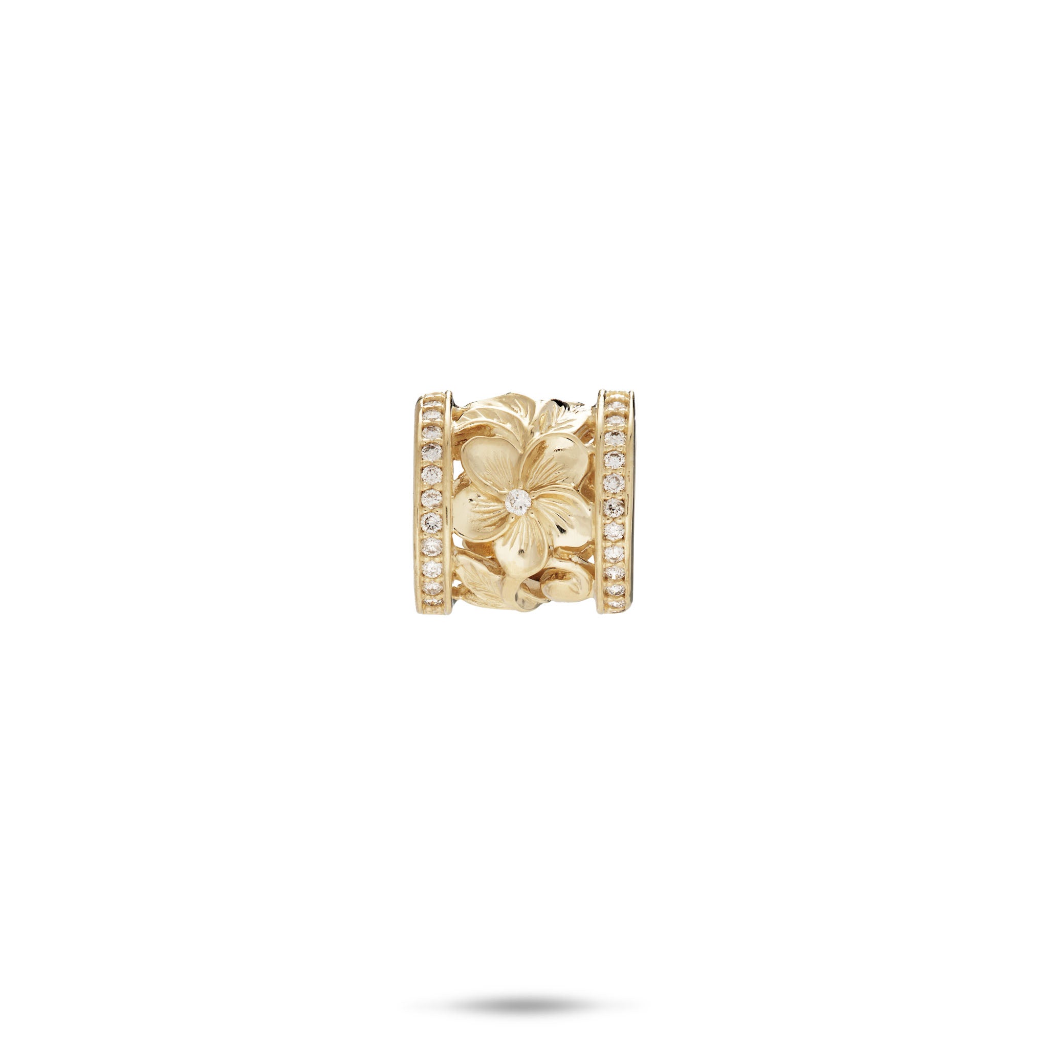 ハワイアンの家宝Plumeriaバレルペンダントはダイヤモンドと金色-12mm