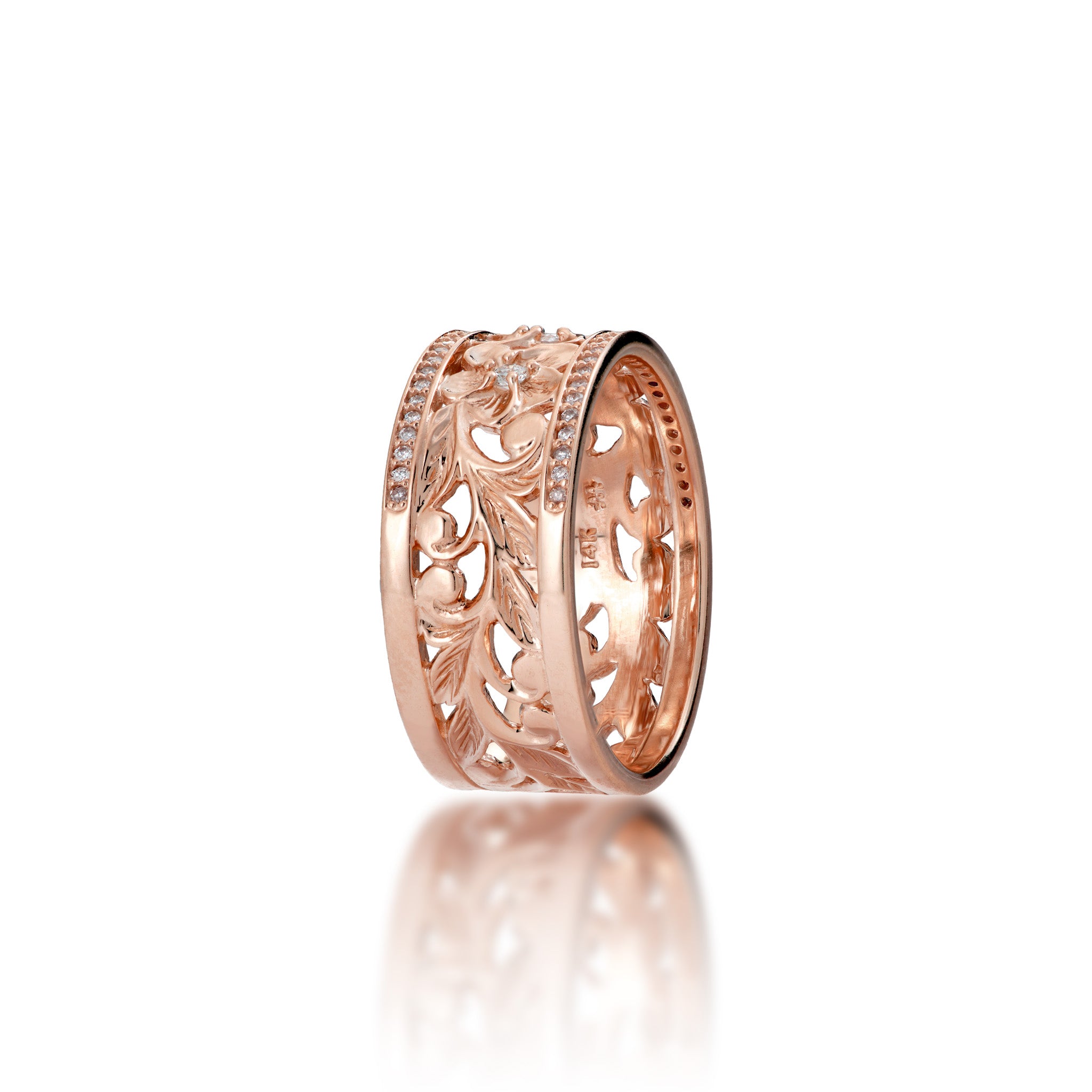 Hawaiian Heirloom Plumeria Ring in Rose Gold with Diamonds - 10mm
