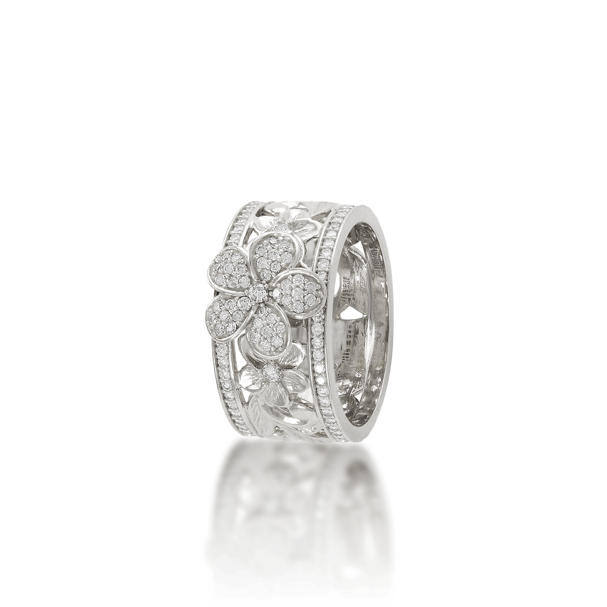 Hawaiianer Erbstück Pflumeria -Ring in Weißgold mit Diamanten - 10 mm