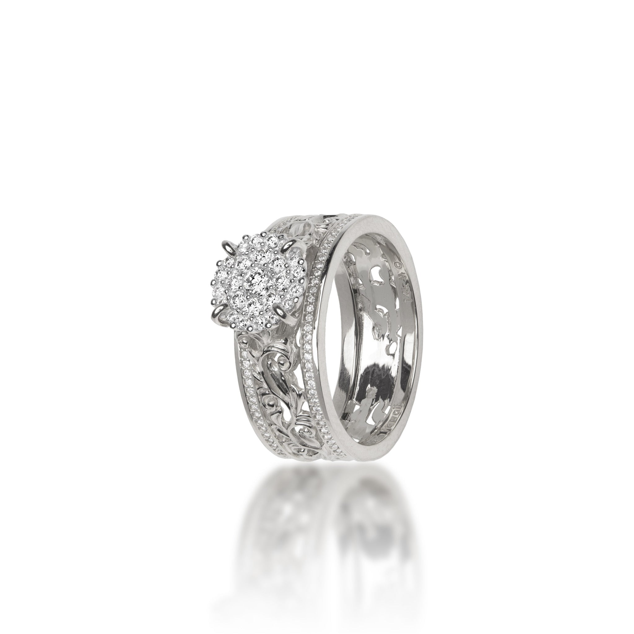 Living Heirloom Engagement Ring in White Gold with Diamonds - 7mm