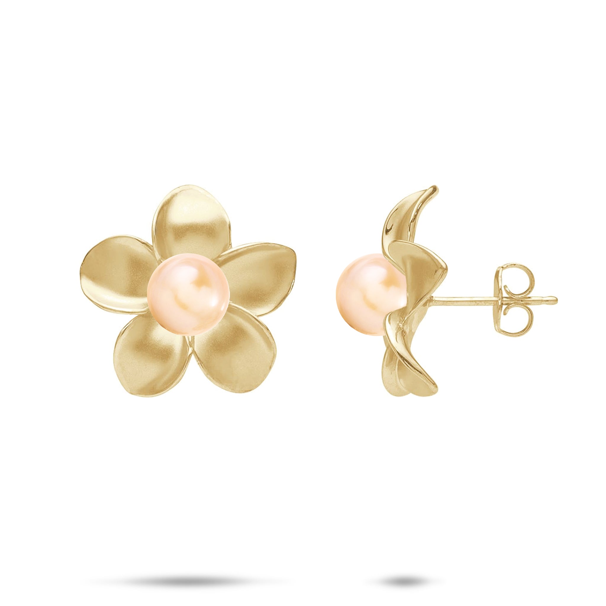 Pick A Pearl Plumeria Earrings in Gold - 18mm