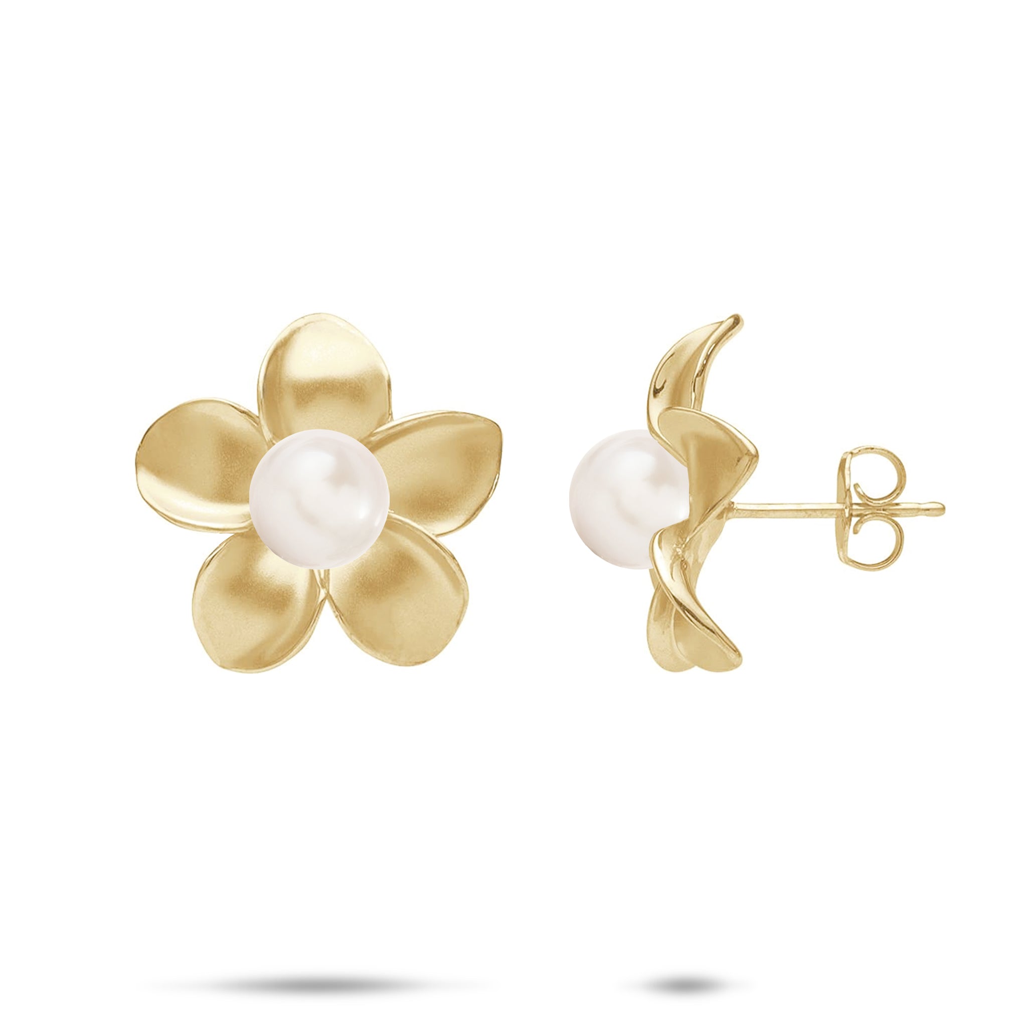 Pick A Pearl Plumeria Earrings in Gold - 18mm