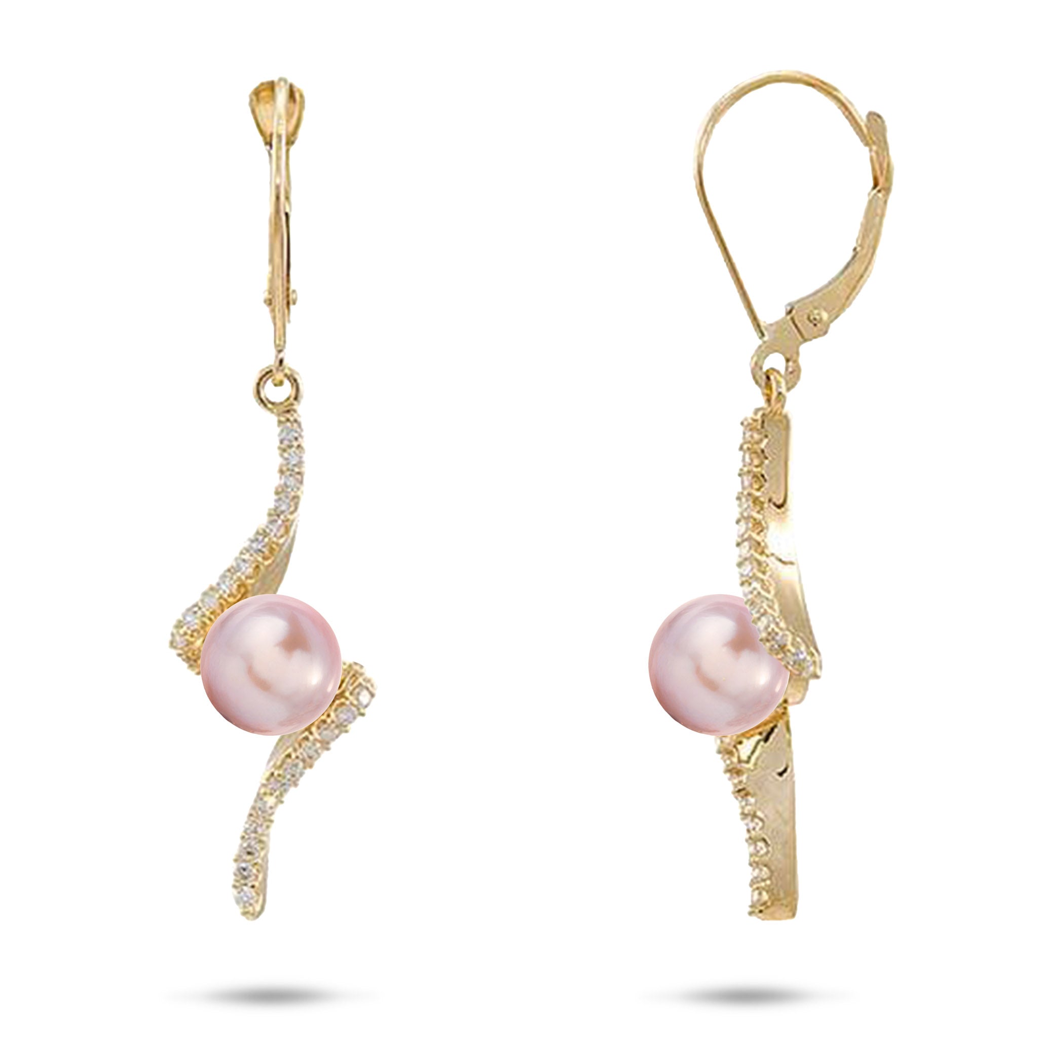 Pick A Pearl Waterfall Earrings in Gold with Diamonds - 25mm