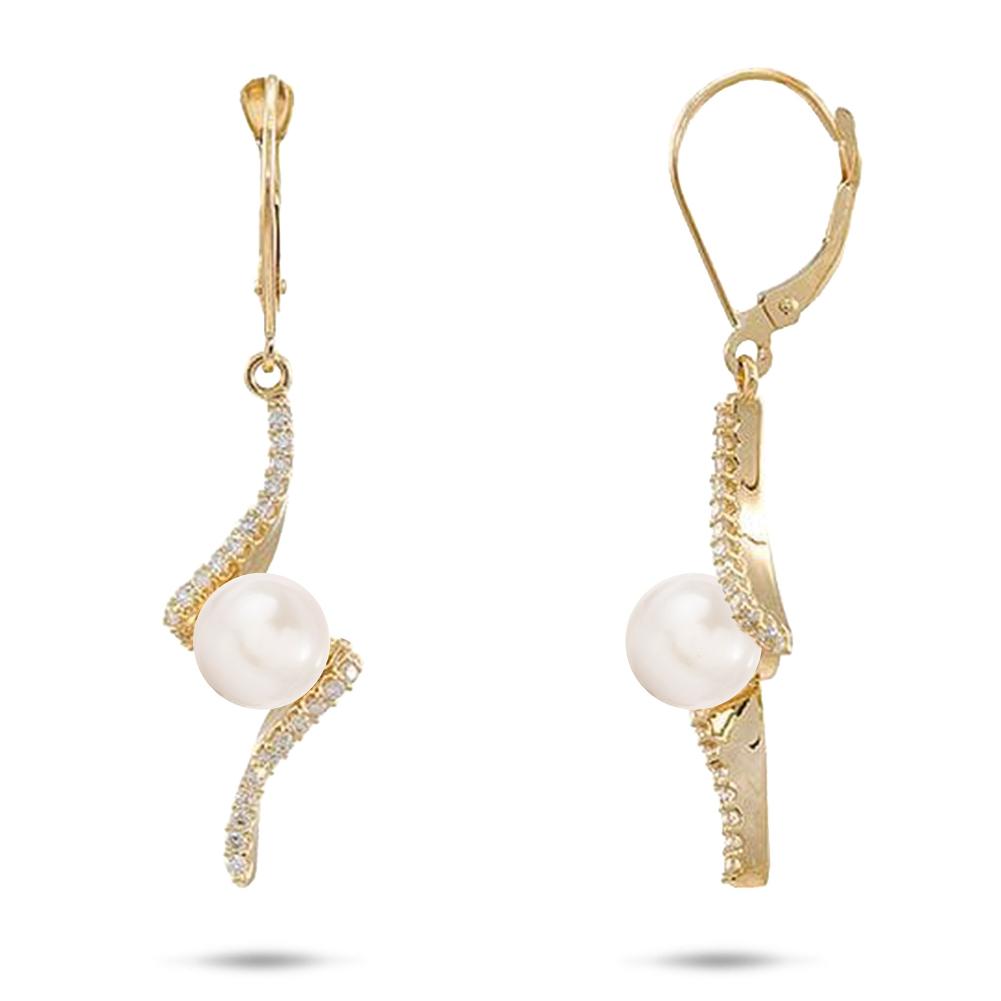 Pick A Pearl Waterfall Earrings in Gold with Diamonds - 25mm