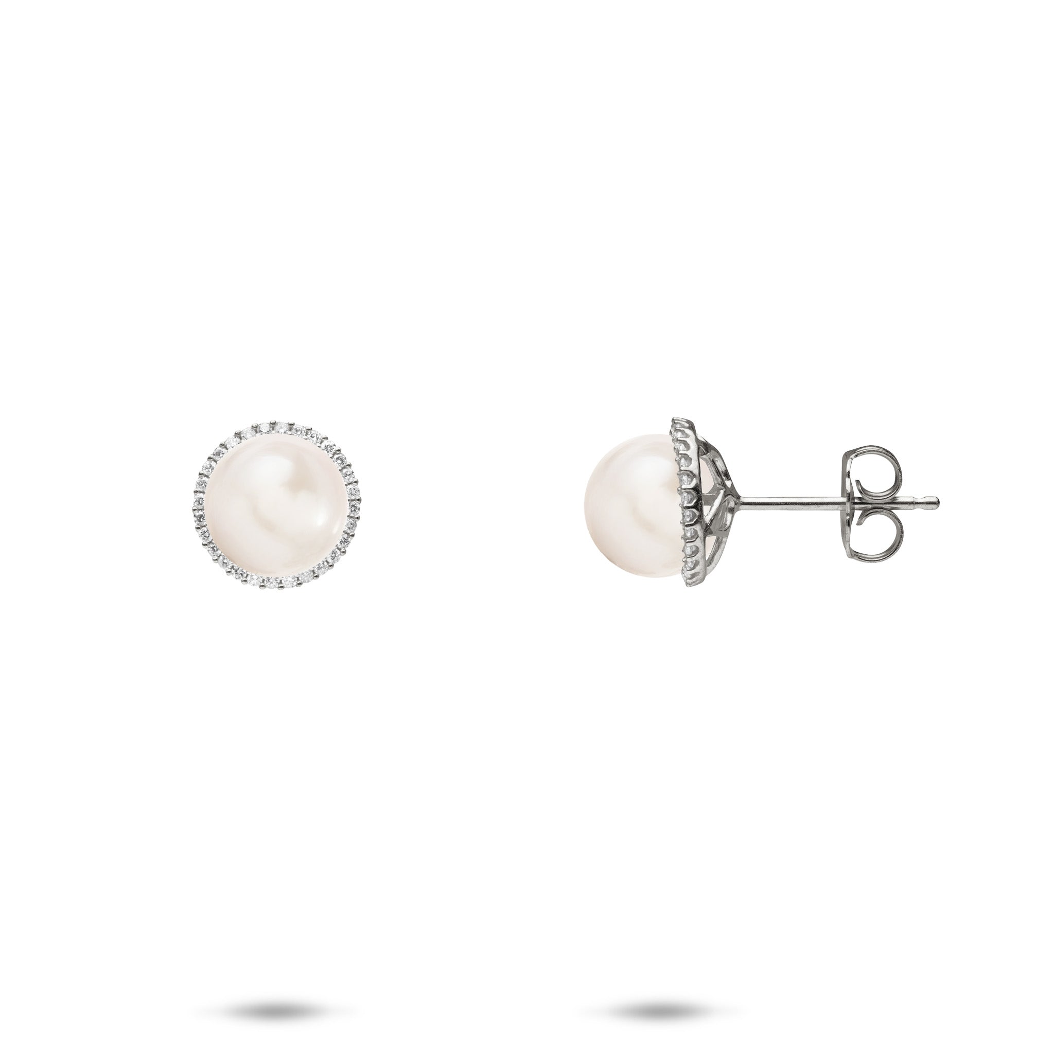 Pick A Pearl Halo Earrings in White Gold with Diamonds