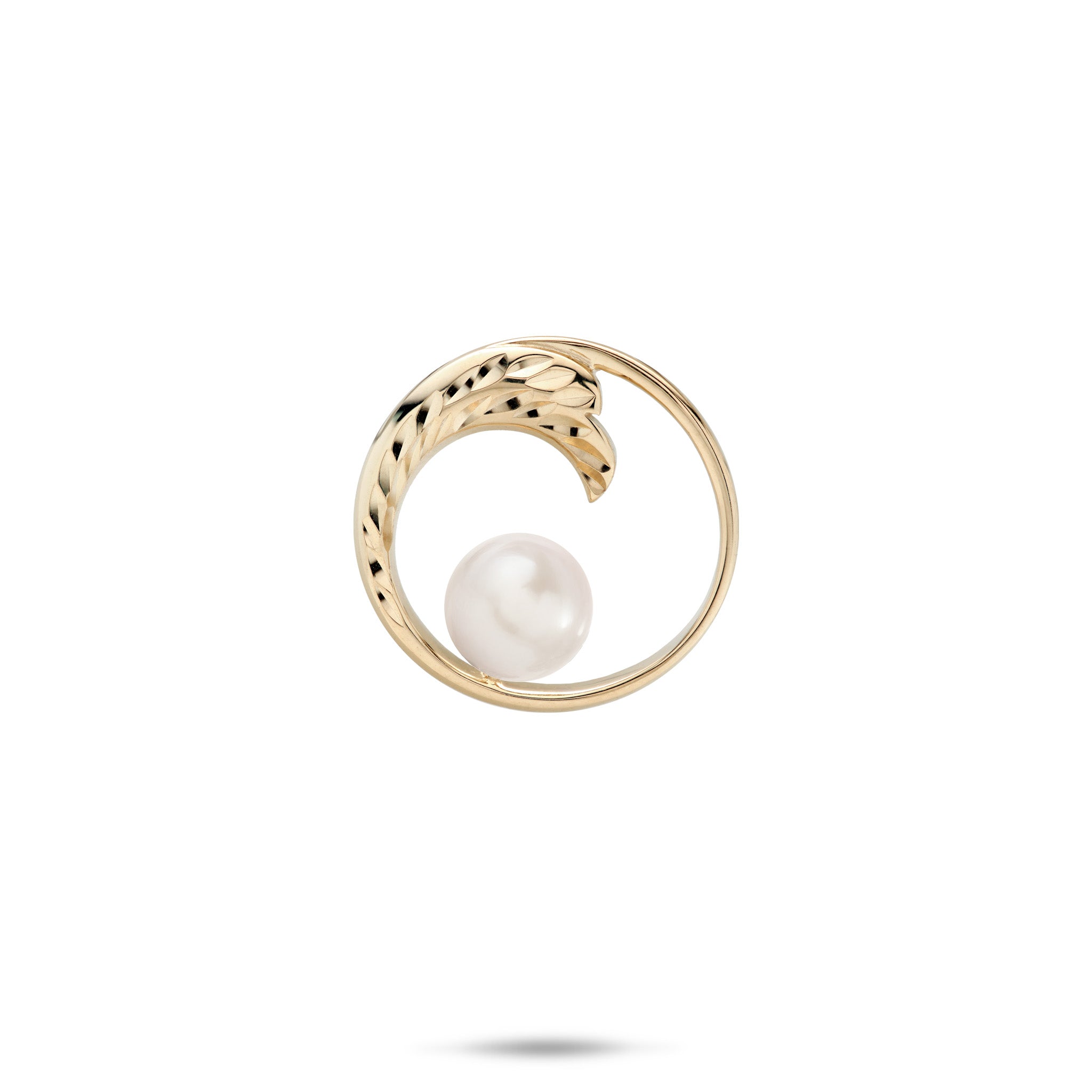 18mm Pick A Pearl Nalu Pendant in 14k Yellow Gold with a White Pearl on a white background