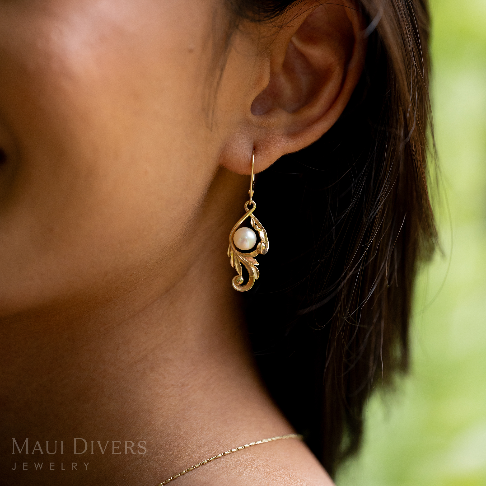 Pick A Pearl Maile Scroll Earrings in Gold - 26mm