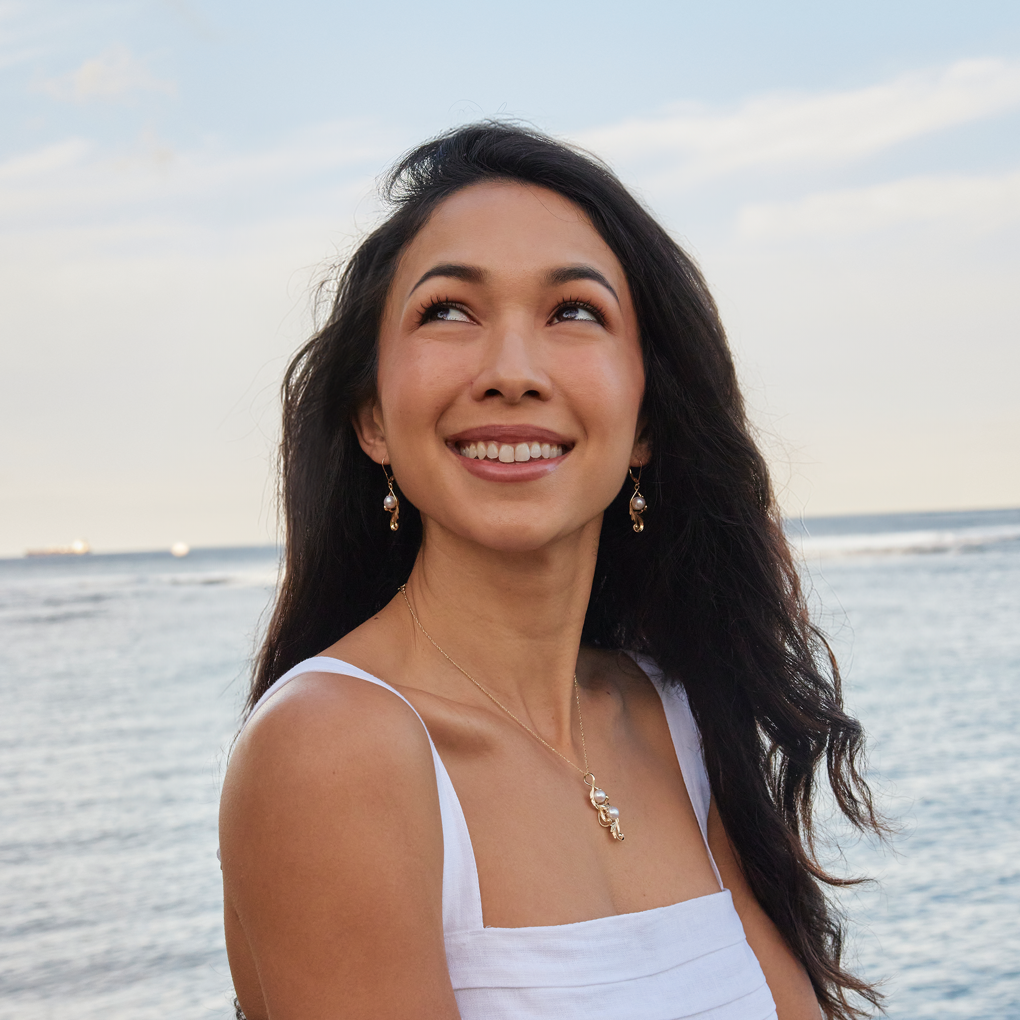 Pick A Pearl Maile Scroll Earrings in Gold - 26mm