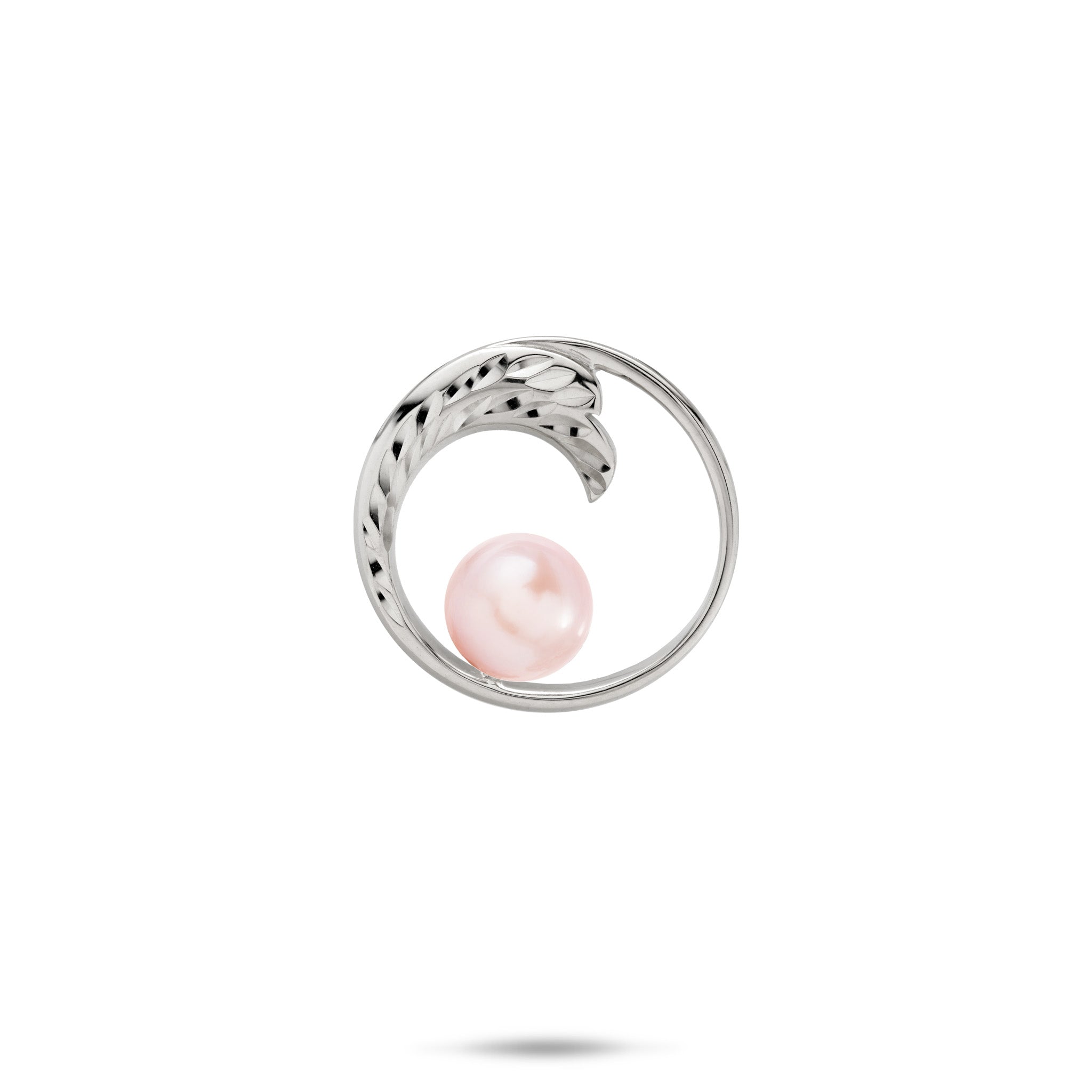 18mm Pick A Pearl Nalu Pendant in 14k White Gold with a Pink Pearl on a white background