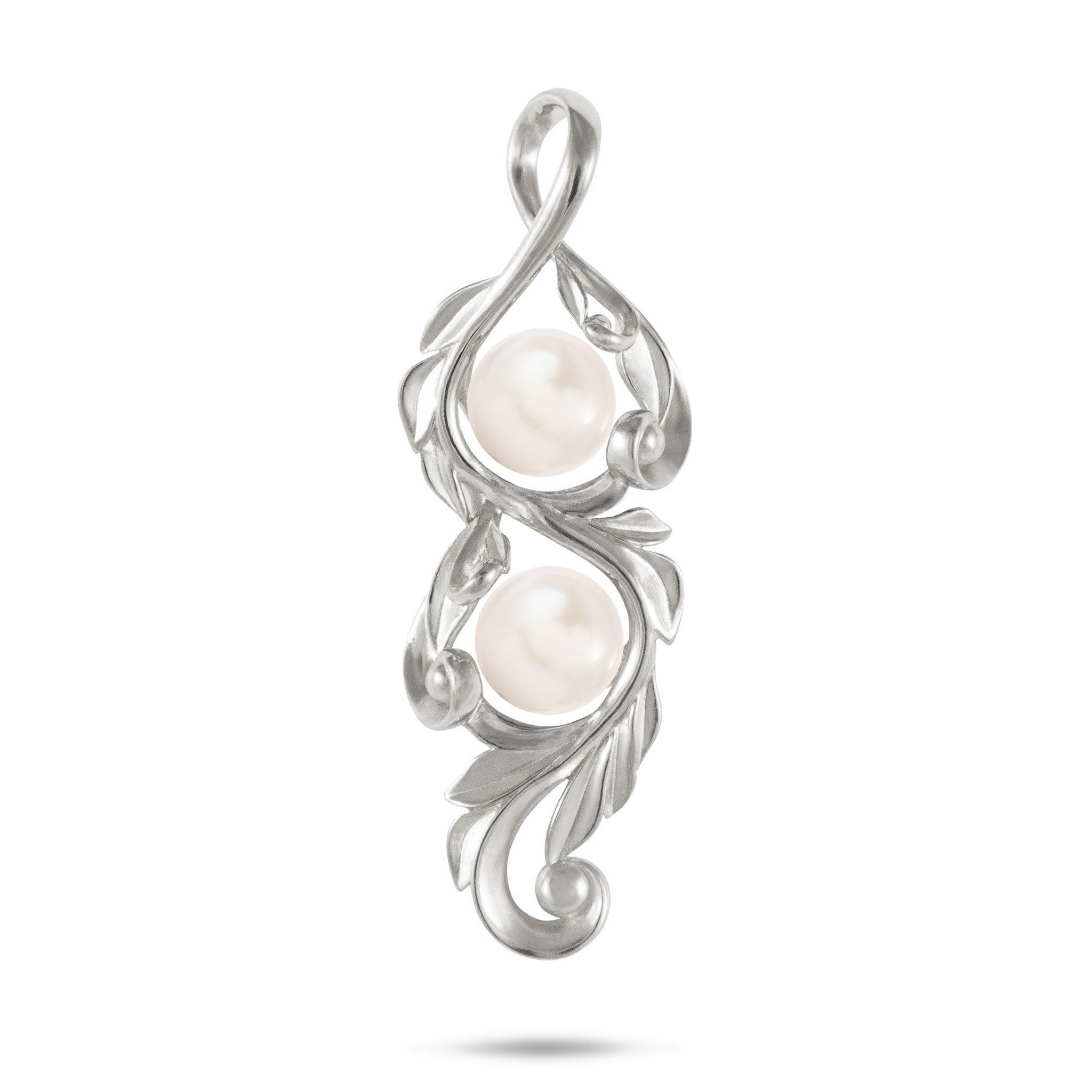 Pick A Pearl Maile Scroll Pendant Mounting in White Gold - 41mm
