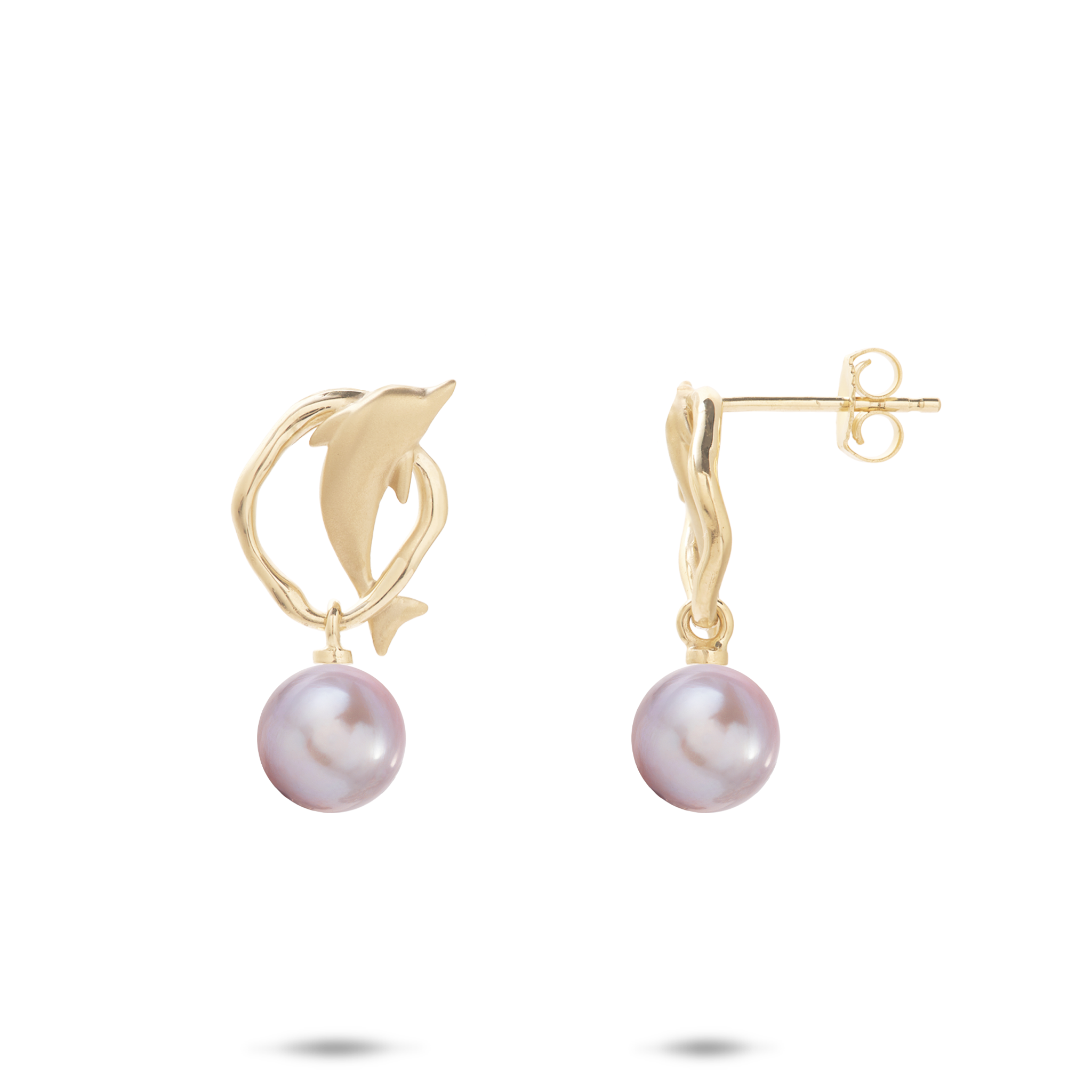 Pick A Pearl Bubble Dolphin Earrings in Gold - 13mm