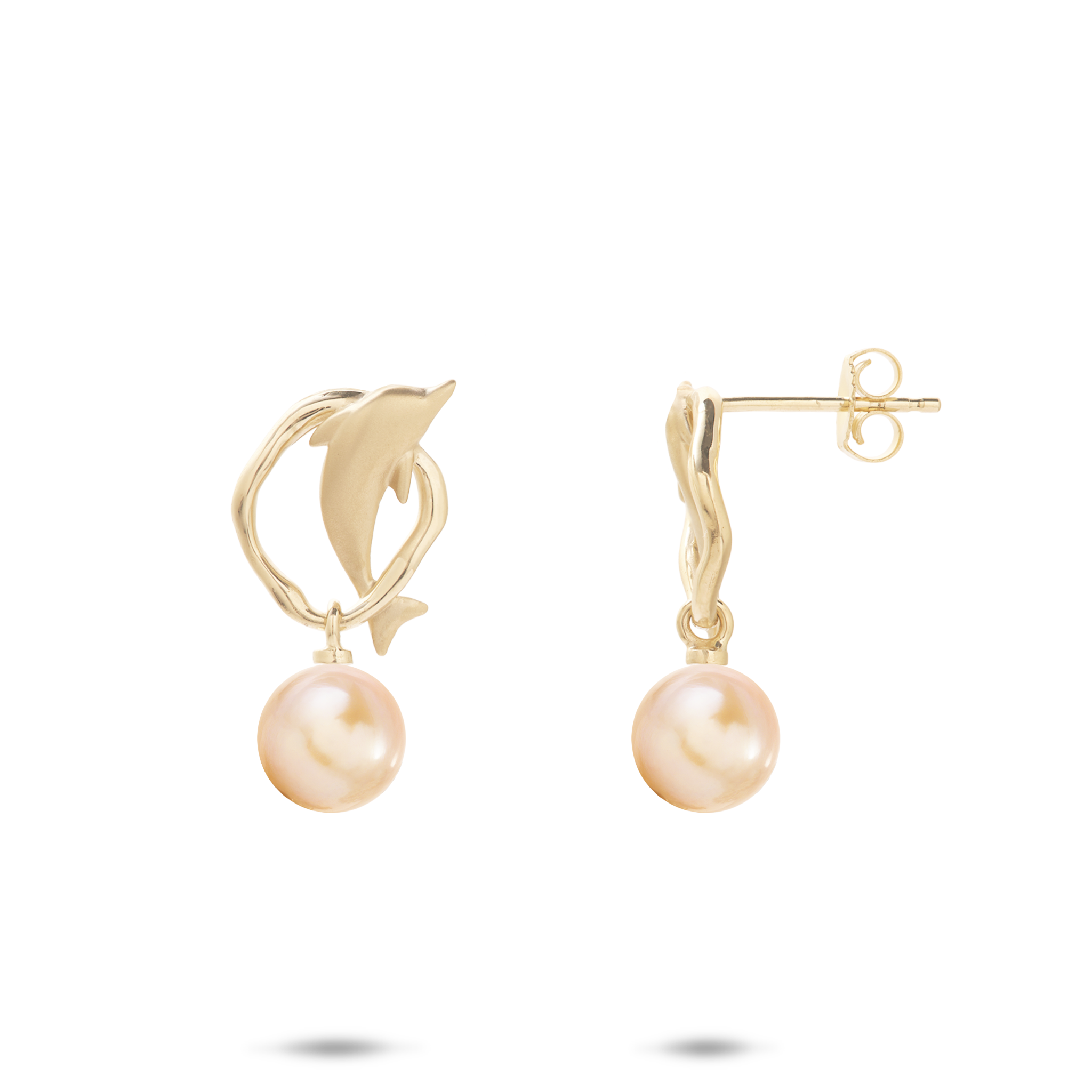 Pick A Pearl Bubble Dolphin Earrings in Gold - 13mm