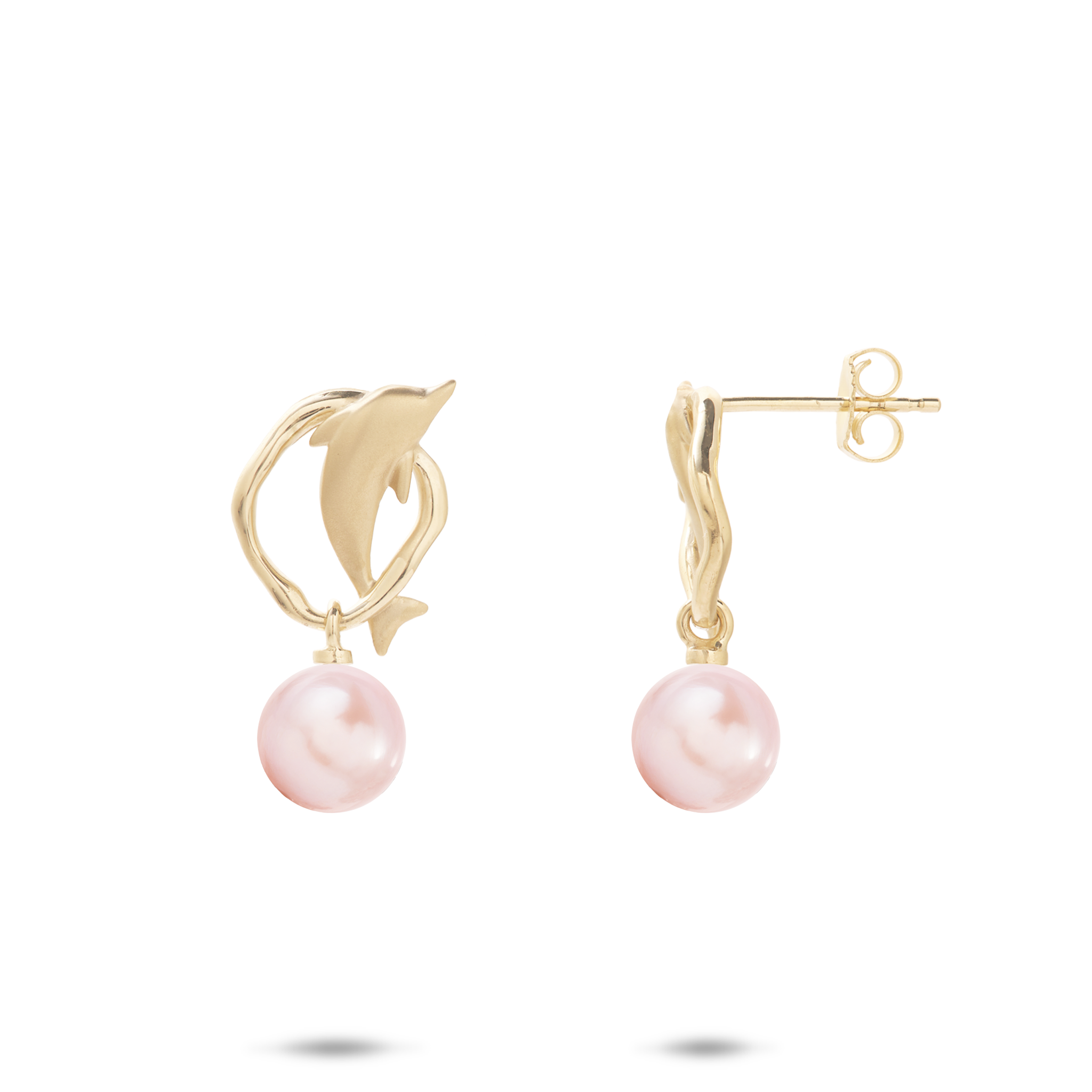 Pick A Pearl Bubble Dolphin Earrings in Gold - 13mm
