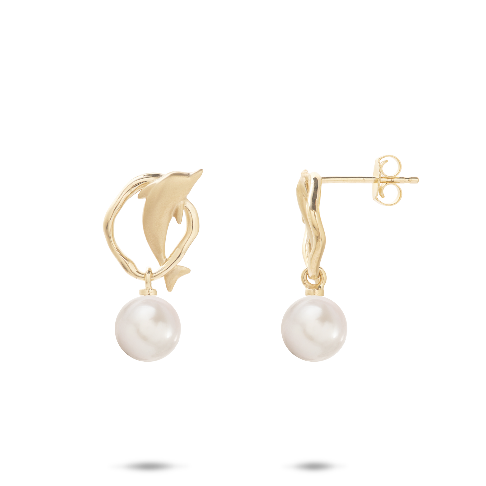 Pick A Pearl Bubble Dolphin Earrings in Gold - 13mm