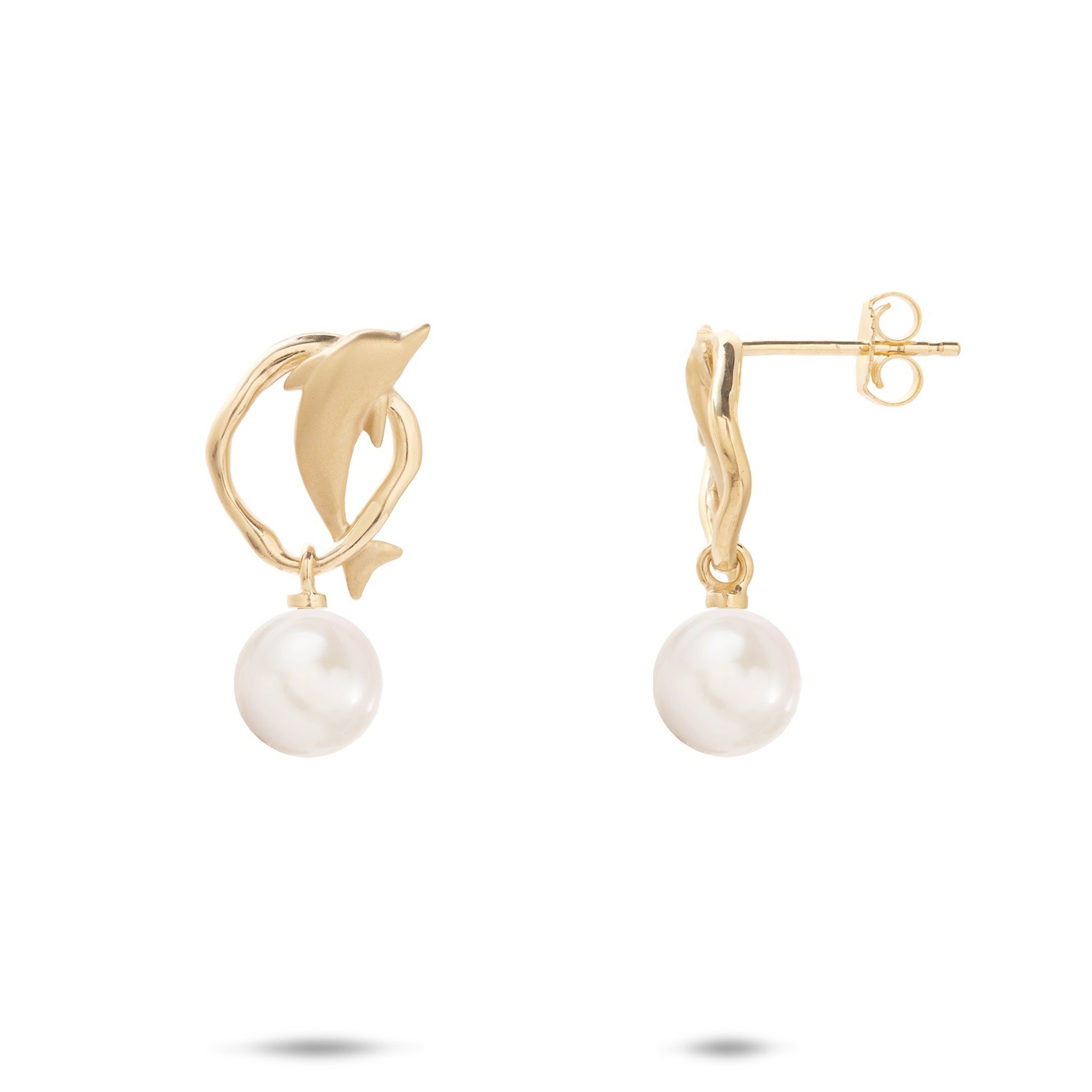 Pick A Pearl Bubble Dolphin Earrings in Gold - 13mm