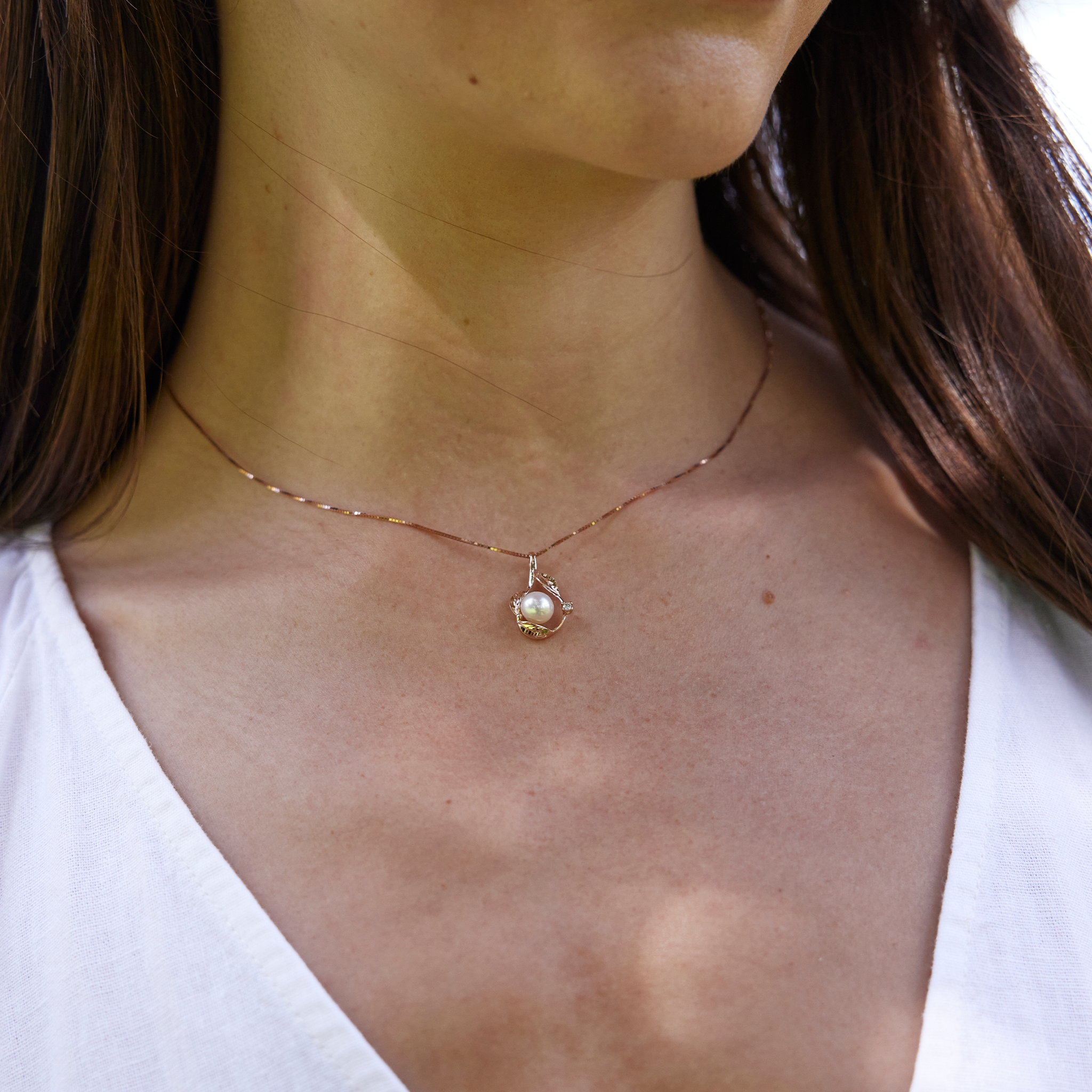 Pick A Pearl Maile Pendant in Rose Gold with Diamonds - 20mm