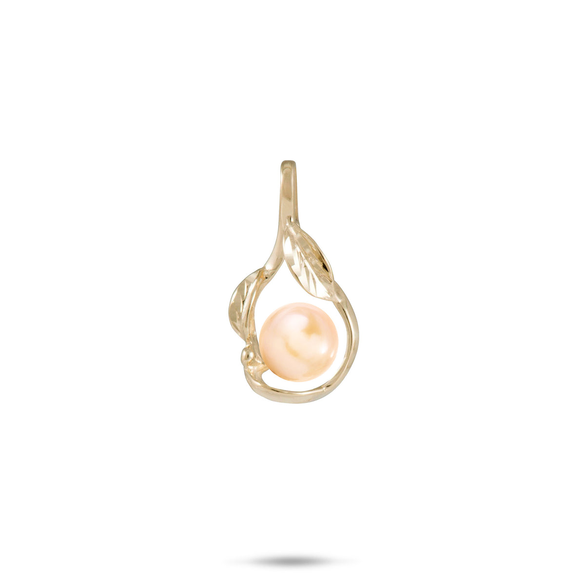 21mm Pick A Pearl Maile Pendant in Gold with a Peach Pearl on a white background