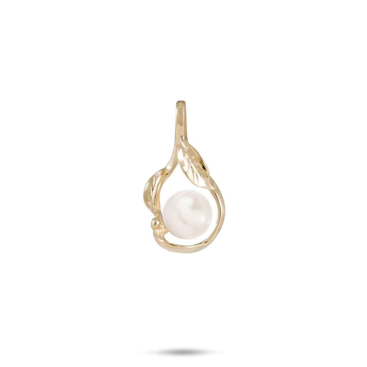 21mm Pick A Pearl Maile Pendant in Gold with a White Pearl on a white background