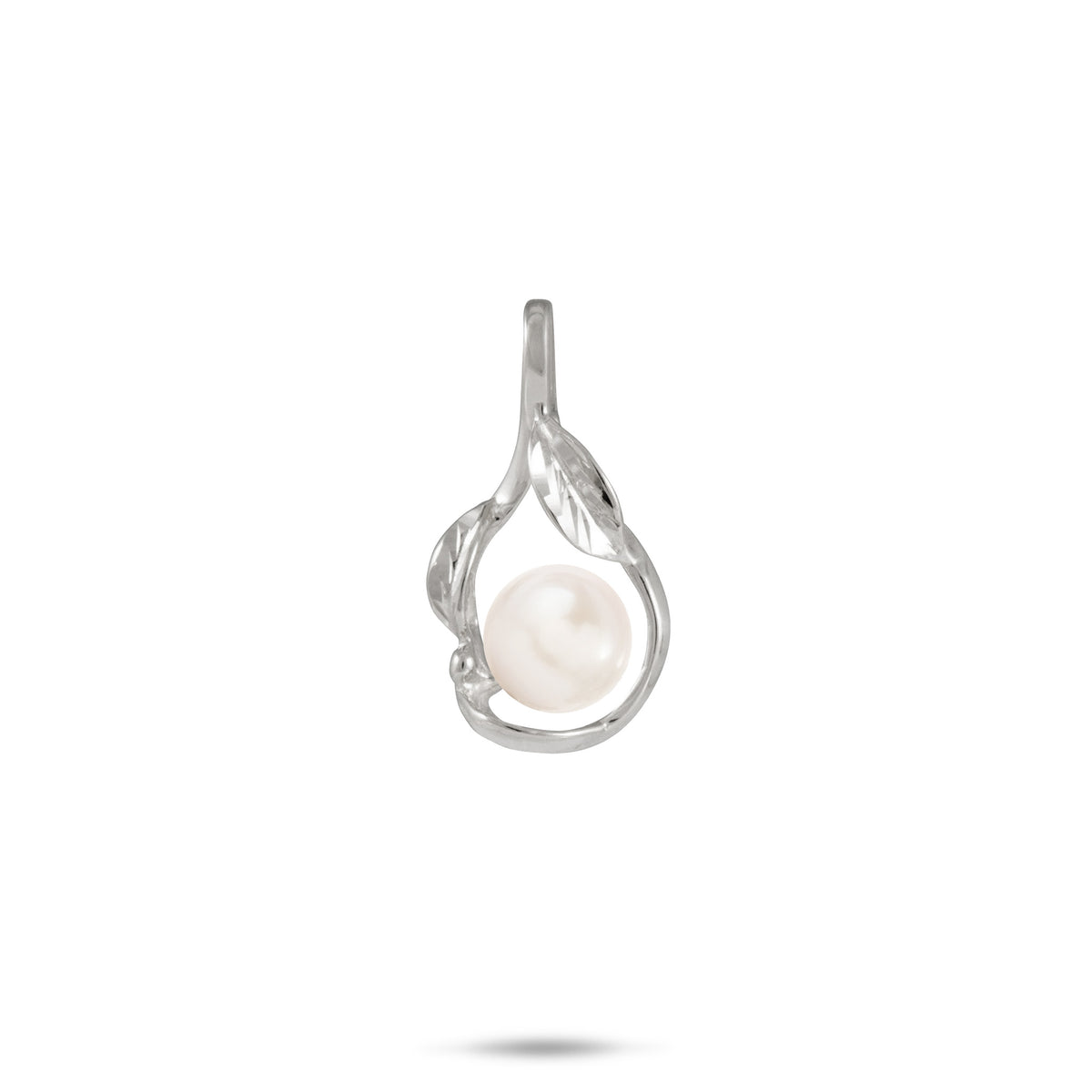 21mm Pick A Pearl Maile Pendant in White Gold with a White Pearl on a white background