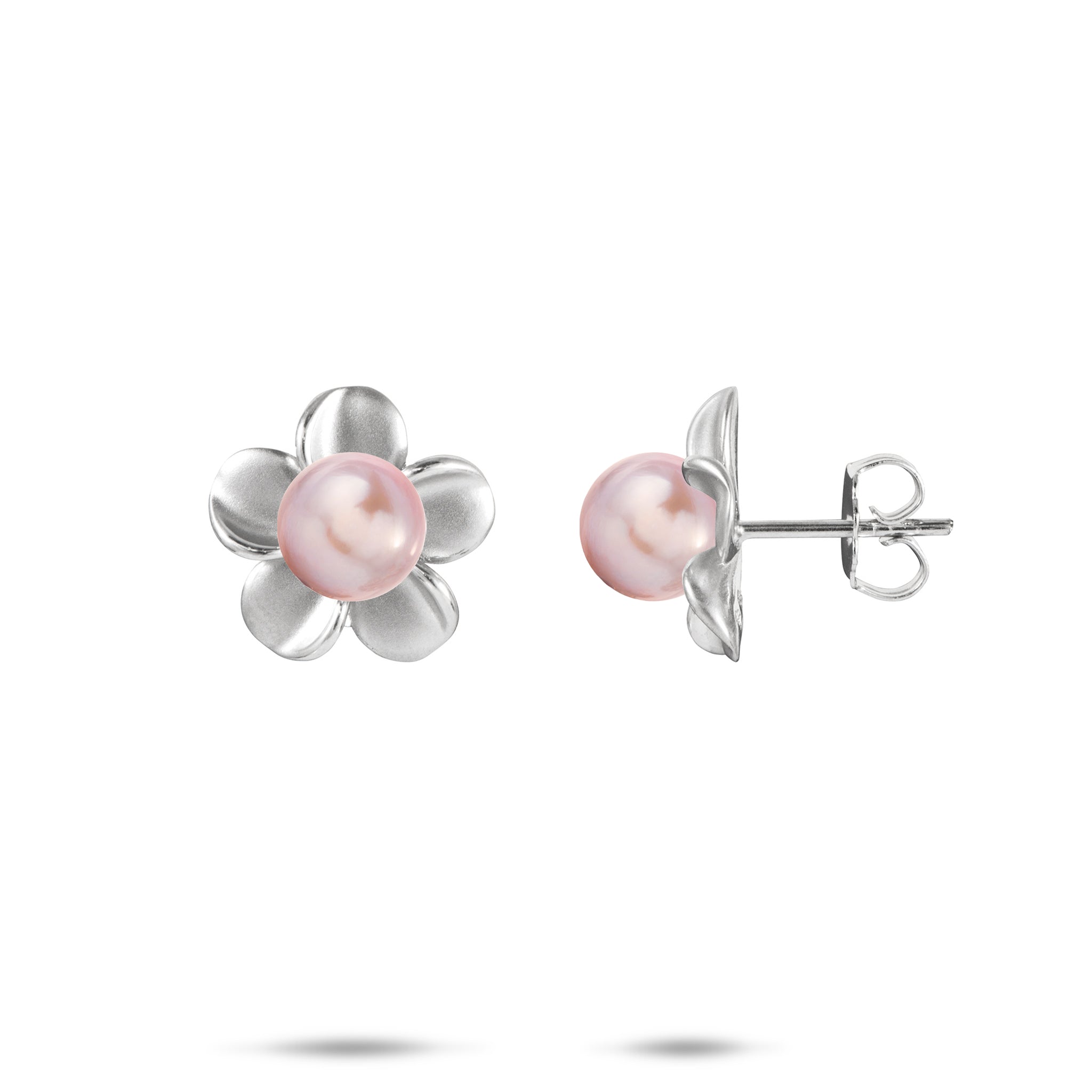 Pick A Pearl Plumeria Earrings in Sterling Silver - 13mm