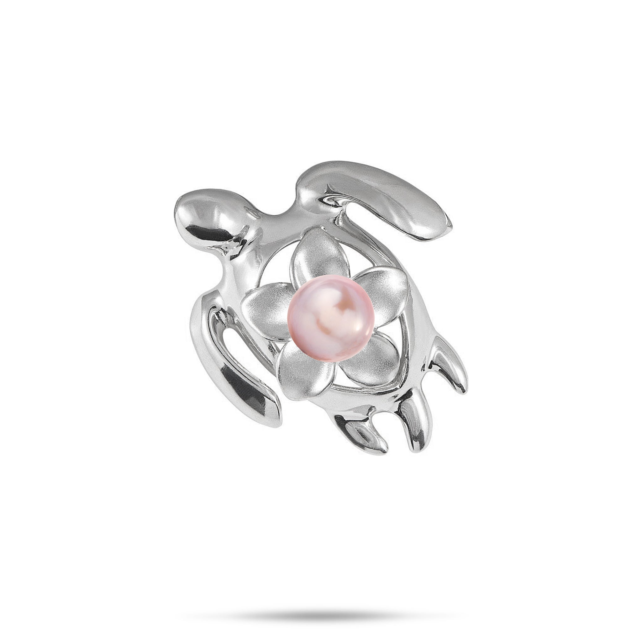 Pick A Pearl Plumeria Honu Pendant in Sterling Silver