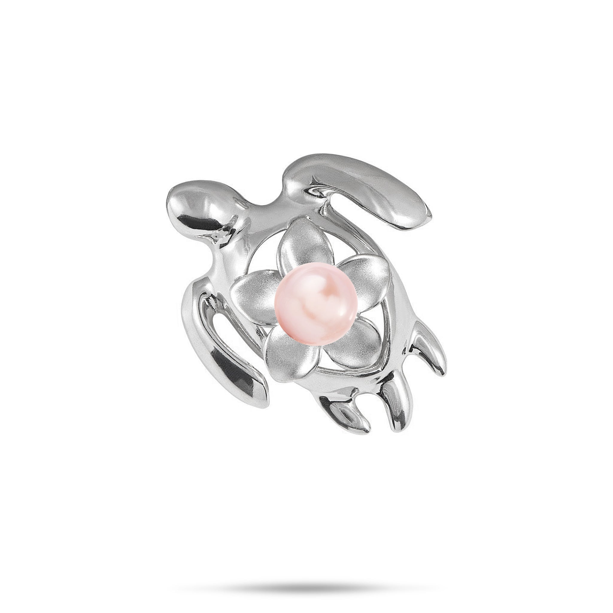 Pick A Pearl Plumeria Honu Pendant in Sterling Silver - 23mm