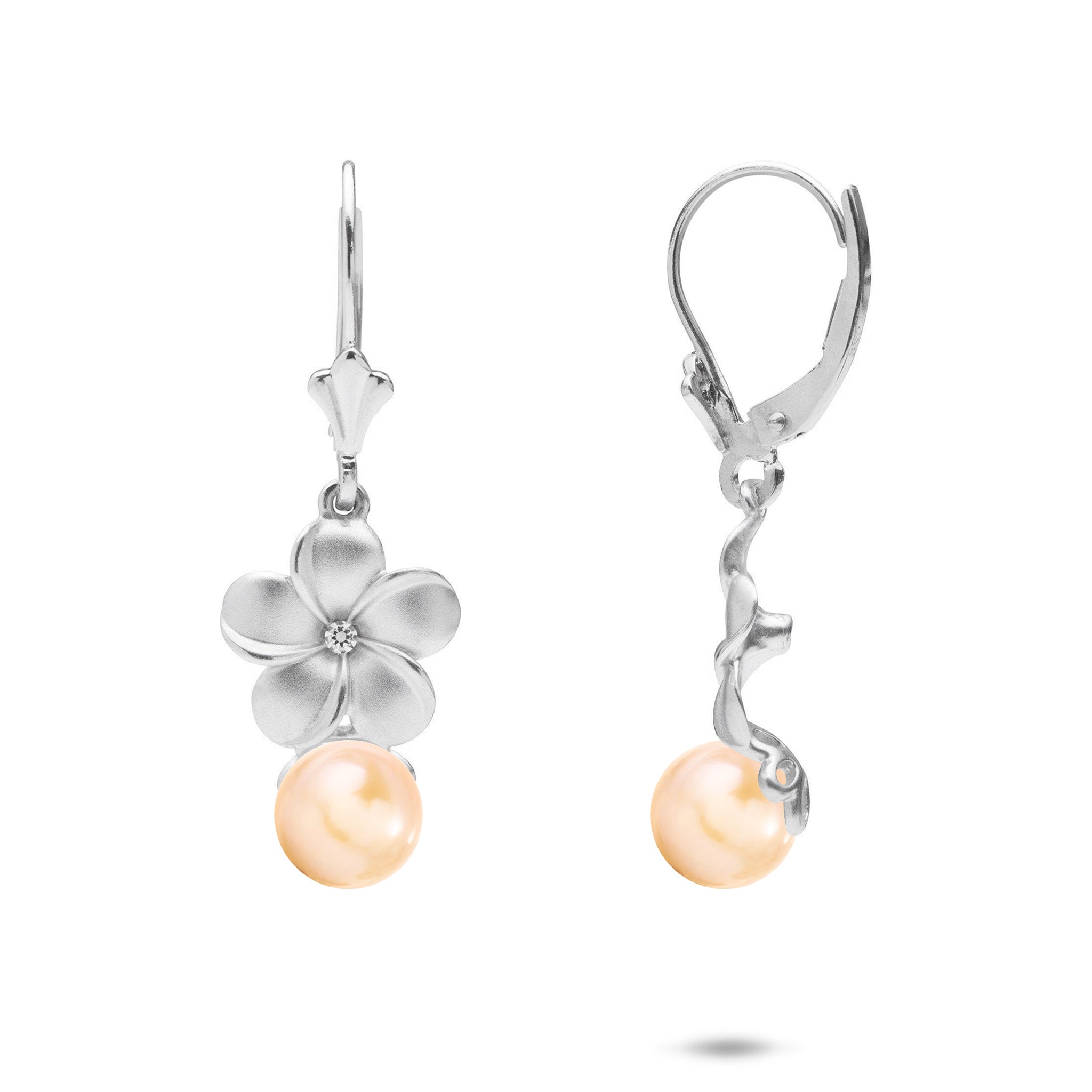 Pick A Pearl Plumeria Earrings in Sterling Silver with Cubic Zirconia