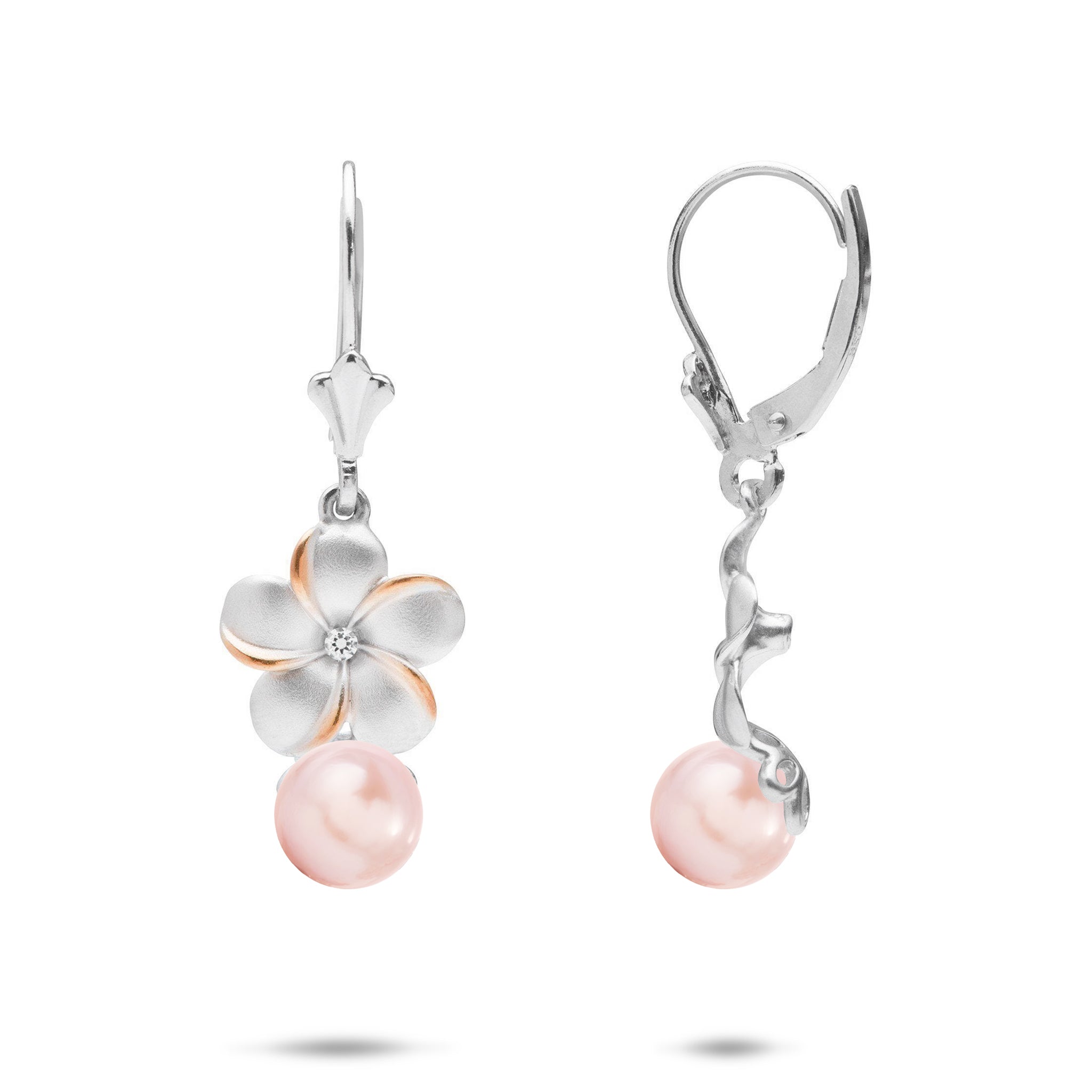 Pick A Pearl Plumeria Earrings in Sterling Silver with Cubic Zirconia