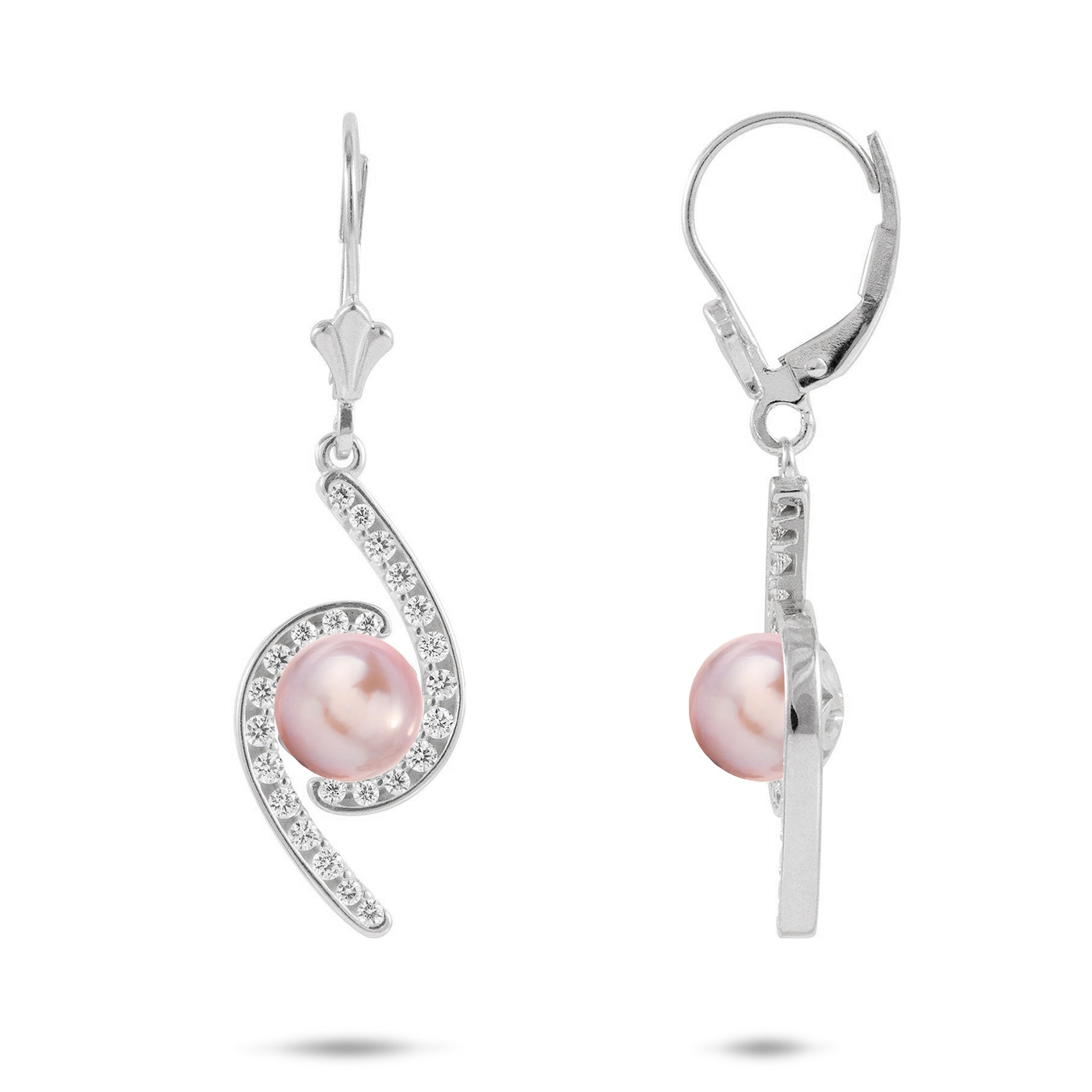 Pick A Pearl Bypass Earrings in Sterling Silver with Cubic Zirconia
