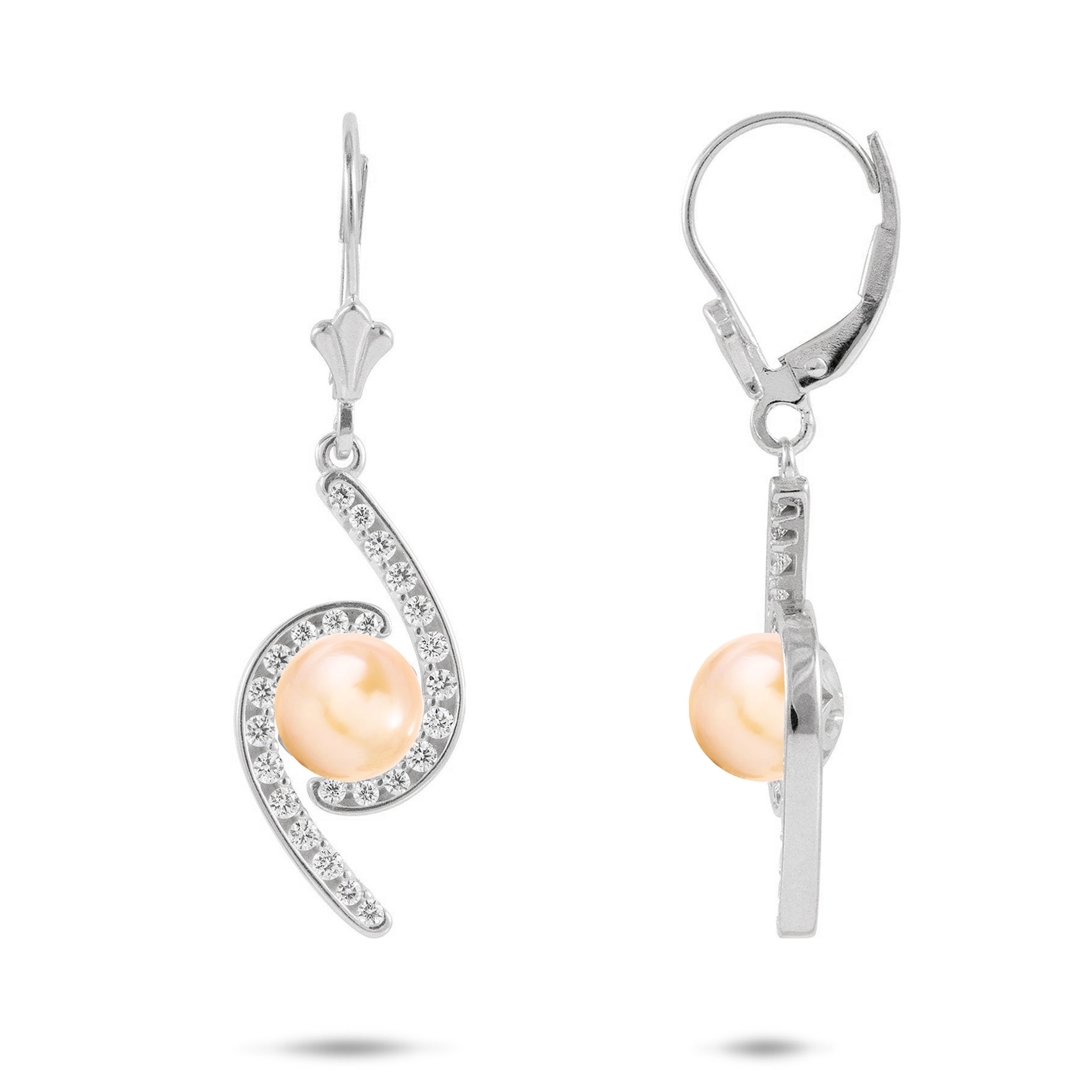 Pick A Pearl Bypass Earrings in Sterling Silver with Cubic Zirconia