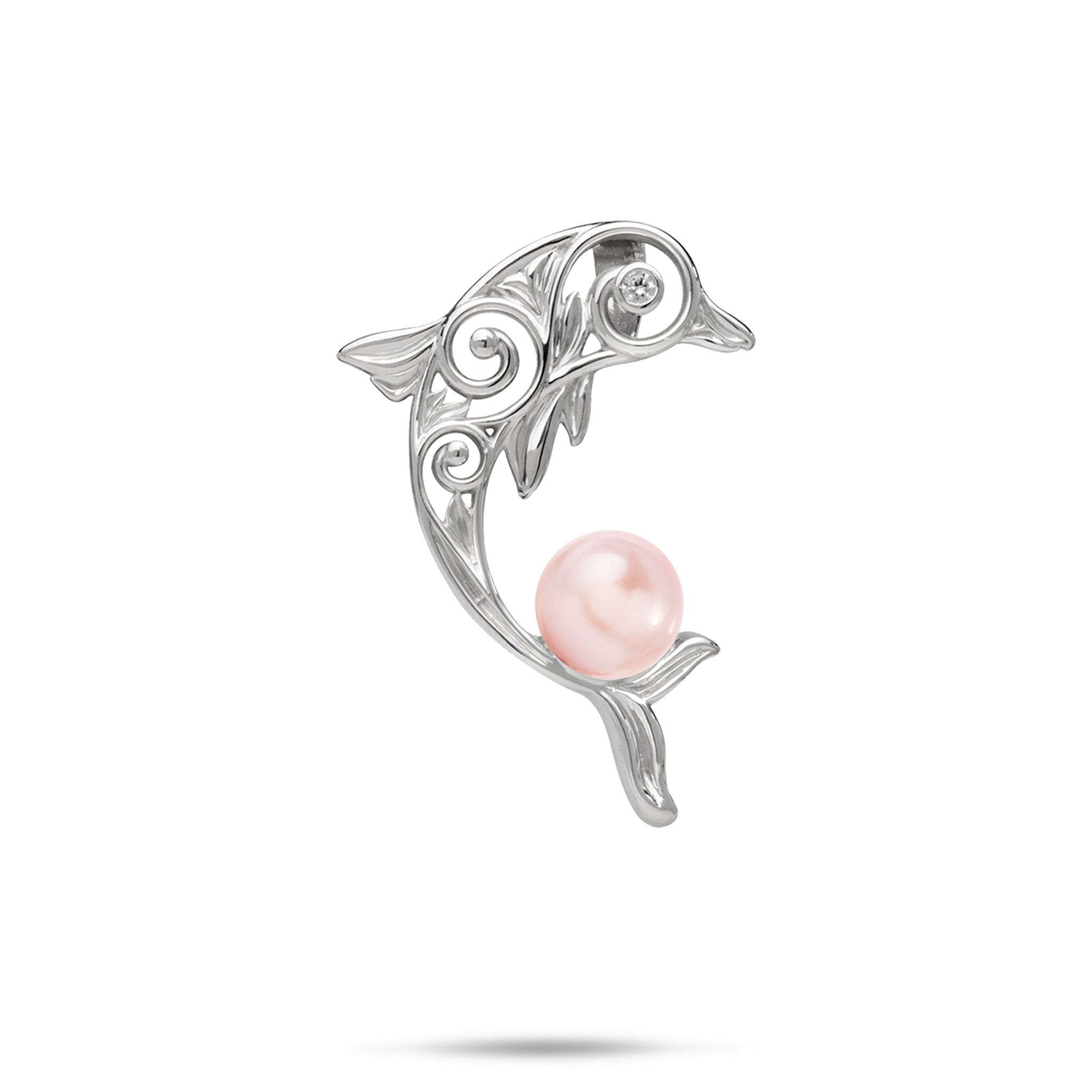 Pick A Pearl Living Heirloom Dolphin Pendant in Sterling Silver with CZ - 28mm