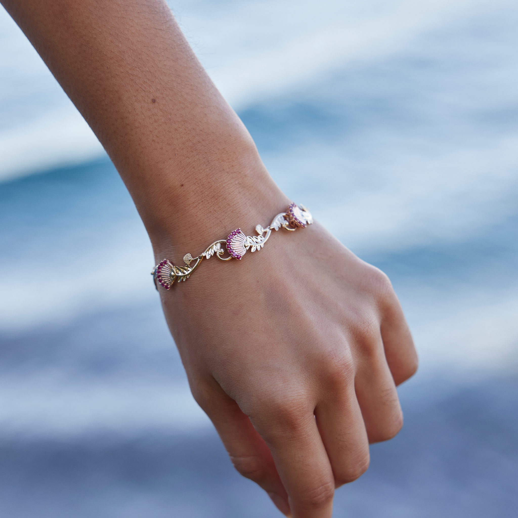 ʻŌhiʻa Lehua Ruby Bracelet in Two Tone Gold