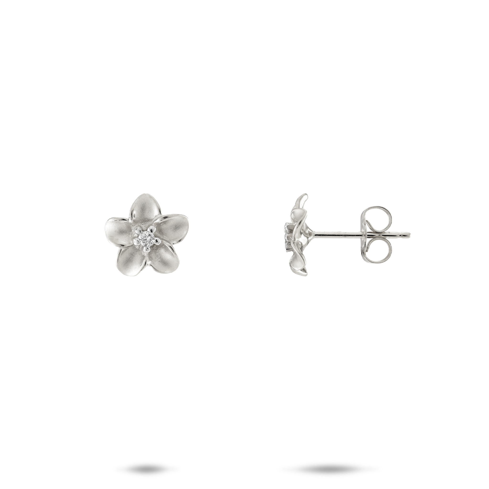 Plumeria Earrings in White Gold with Diamonds - 9mm