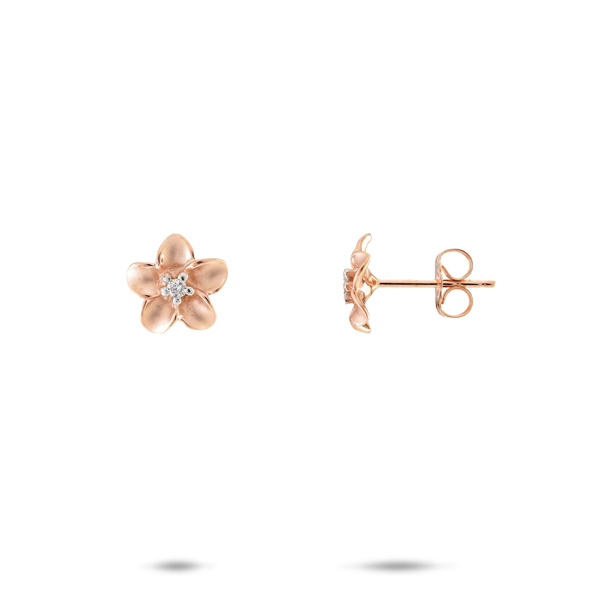 Plumeria Earrings in Rose Gold with Diamonds - 9mm