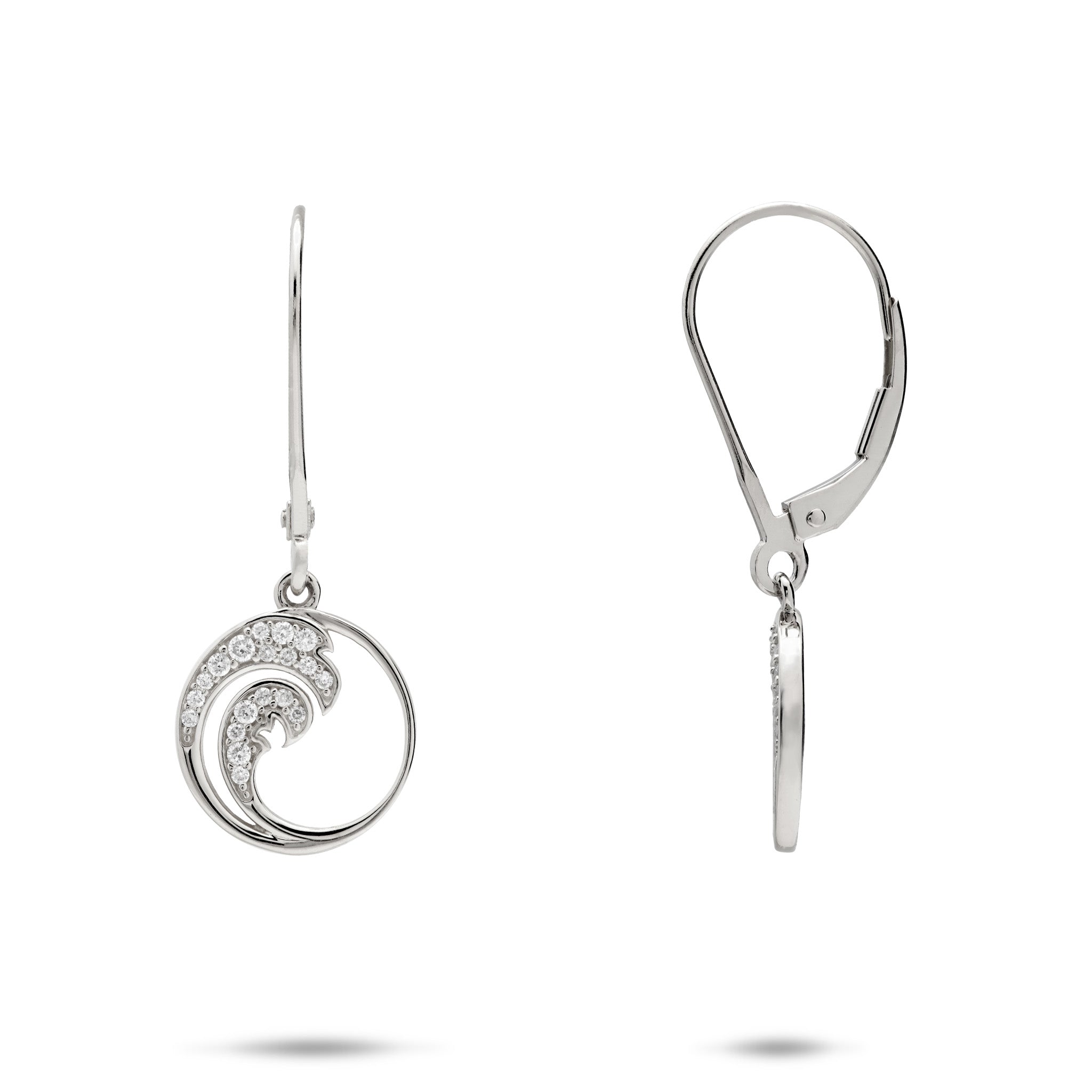 12mm Nalu Earrings in 14k White Gold with Diamonds on a white background