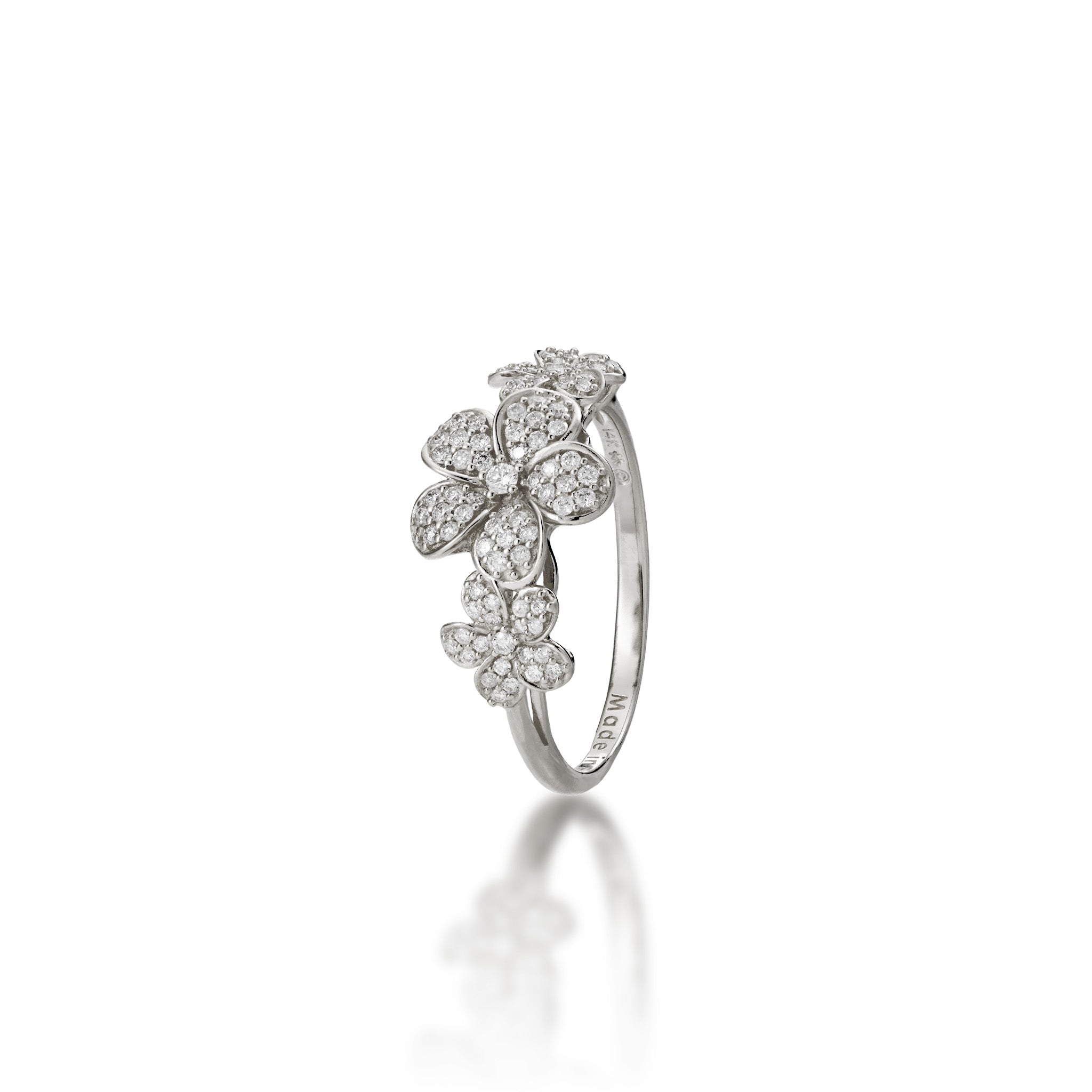 Plumeria Ring in White Gold with Diamonds - 10mm