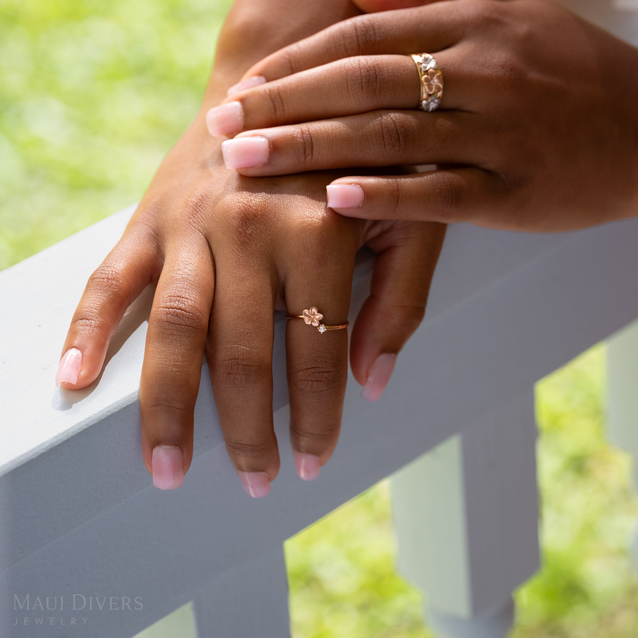 Diamond - 6mmのローズゴールドのプルメリアリング