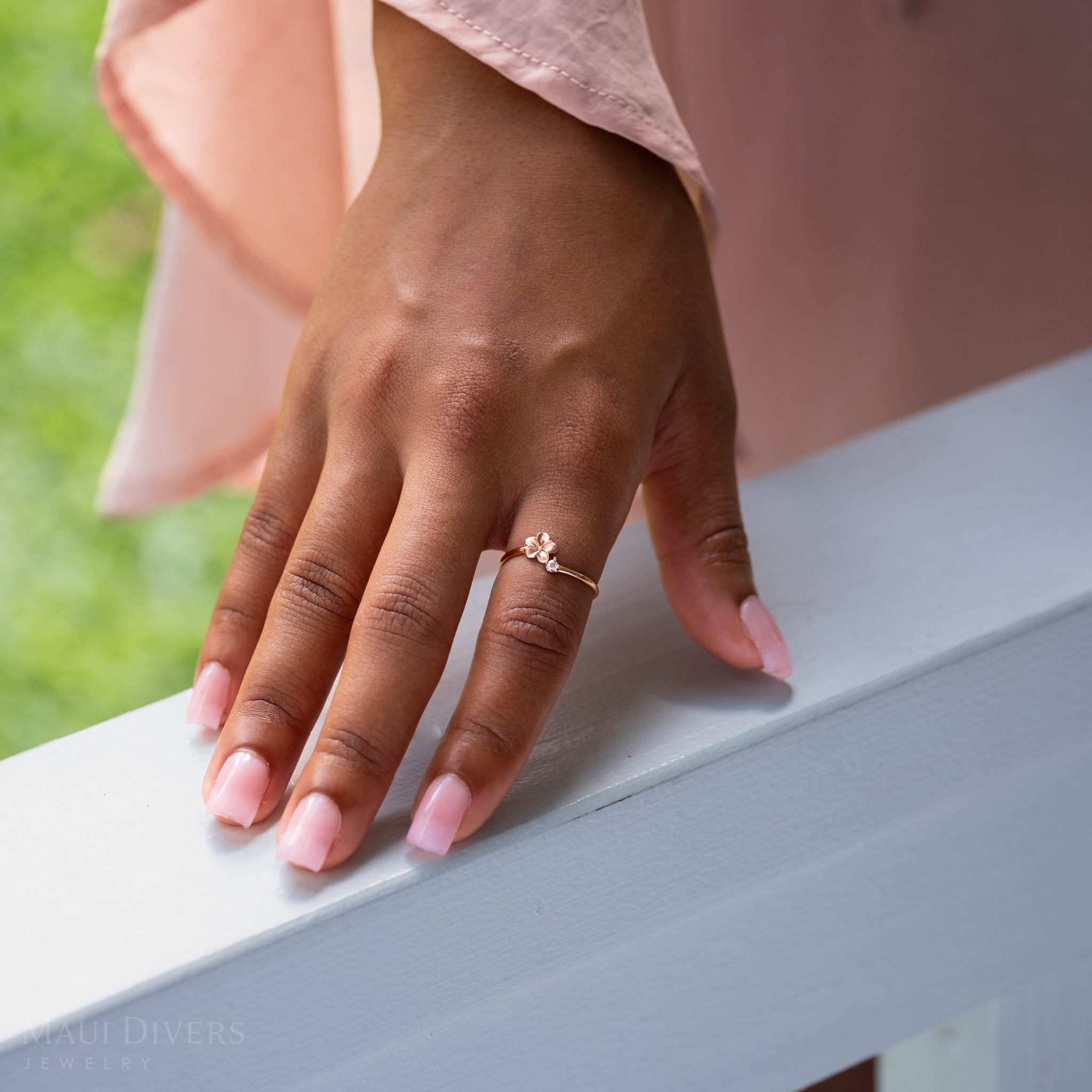 Diamond  -  6mmのローズゴールドのプルメリアリング