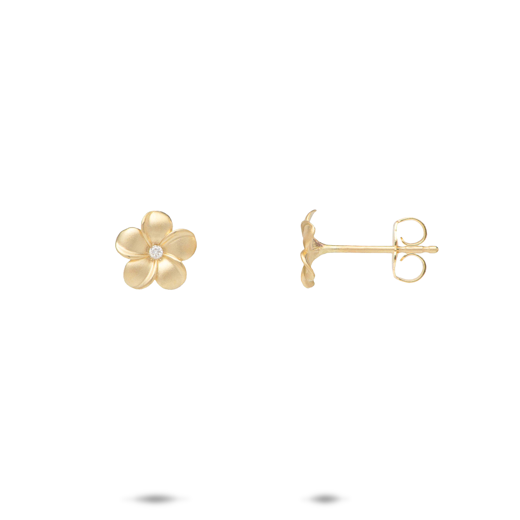 Plumeria Earrings in Gold with Diamonds - 8mm