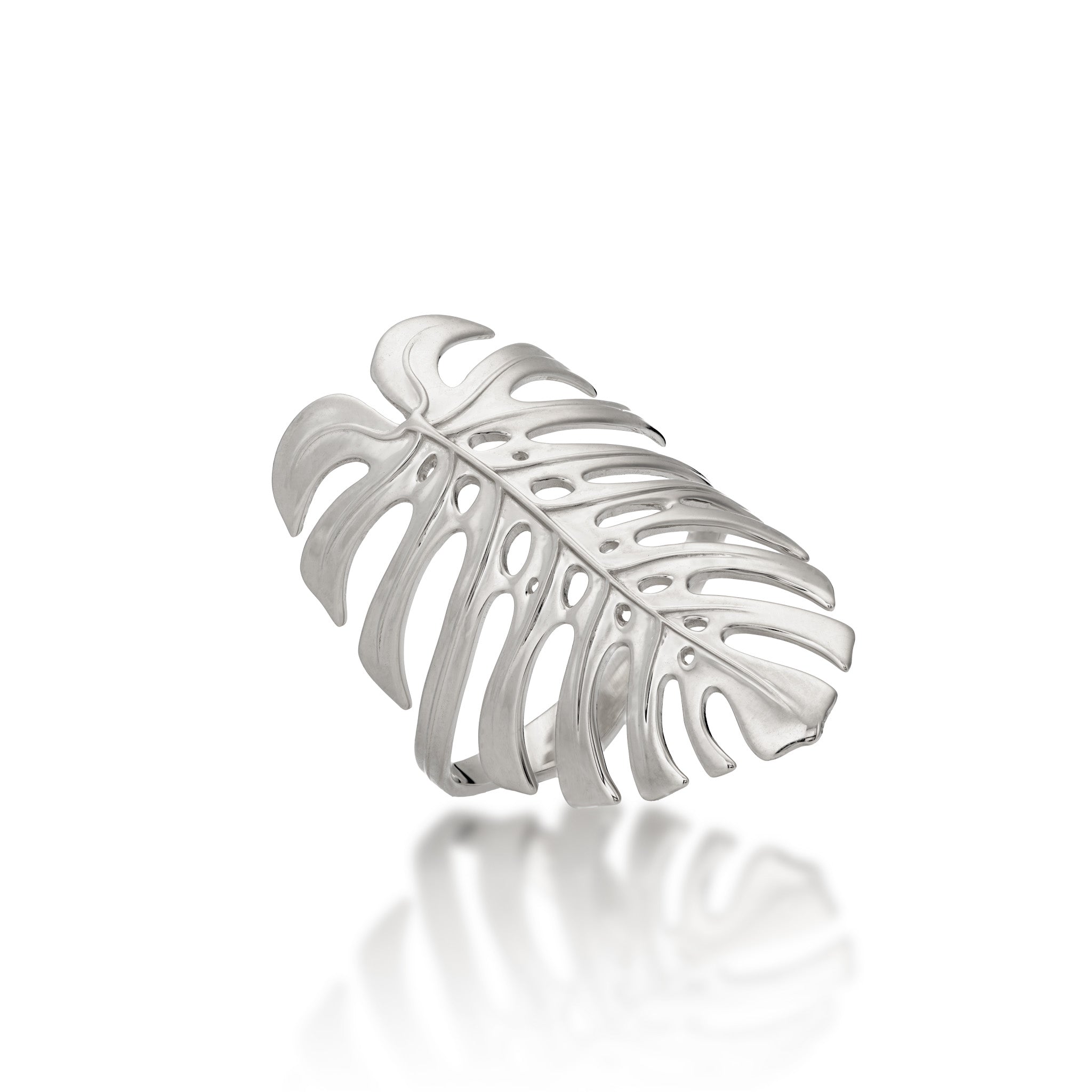 Monstera Leaf Ring in 14k White Gold