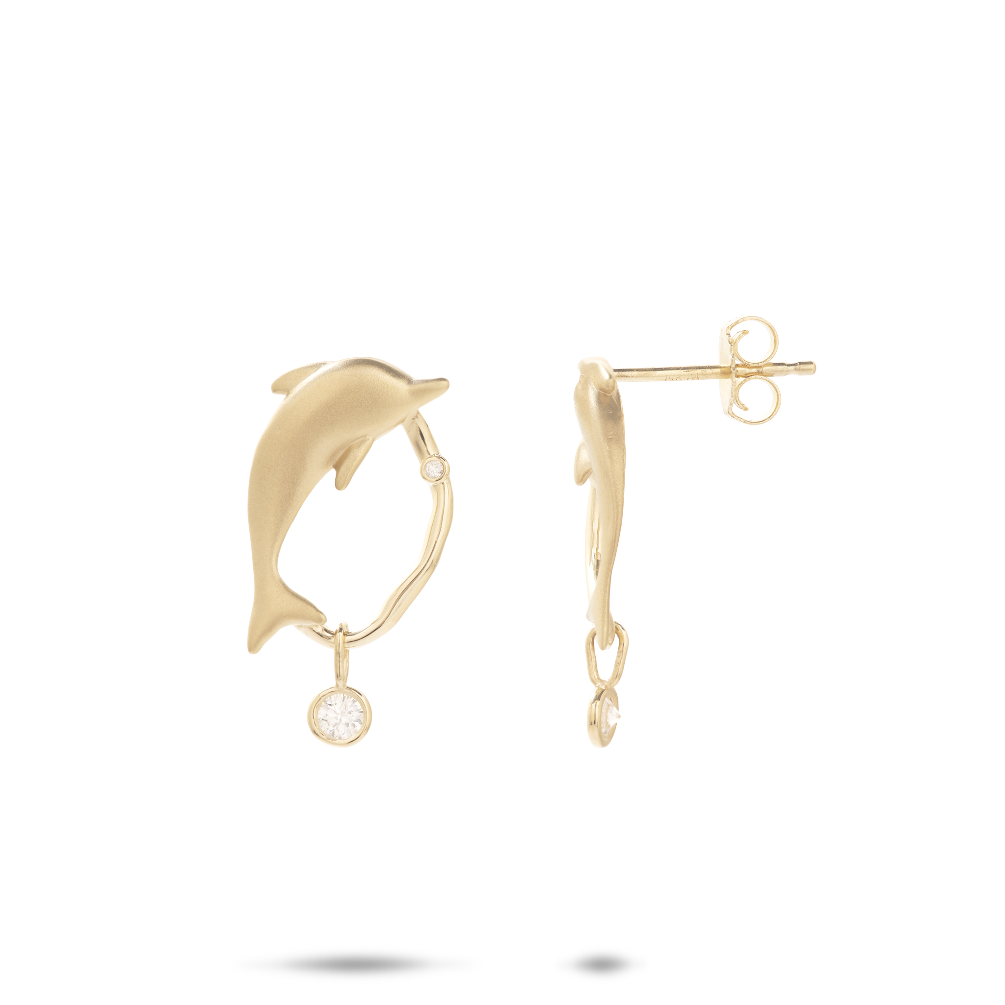 Bubble Dolphin Earrings in Gold with Diamonds - 20mm