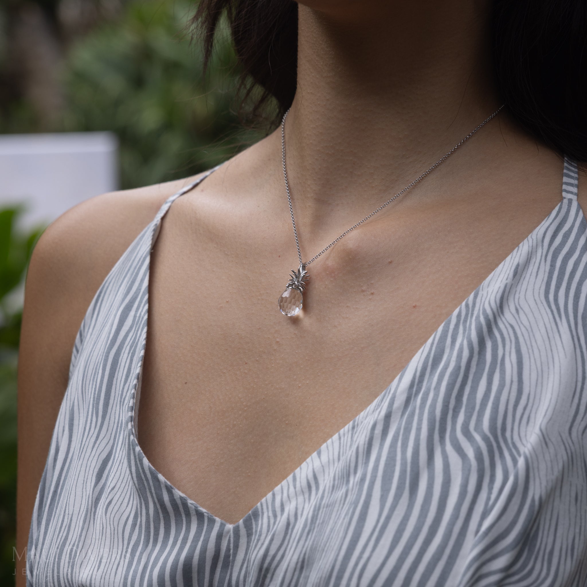 Crystal Pineapple Pendant in Sterling Silver - 29mm