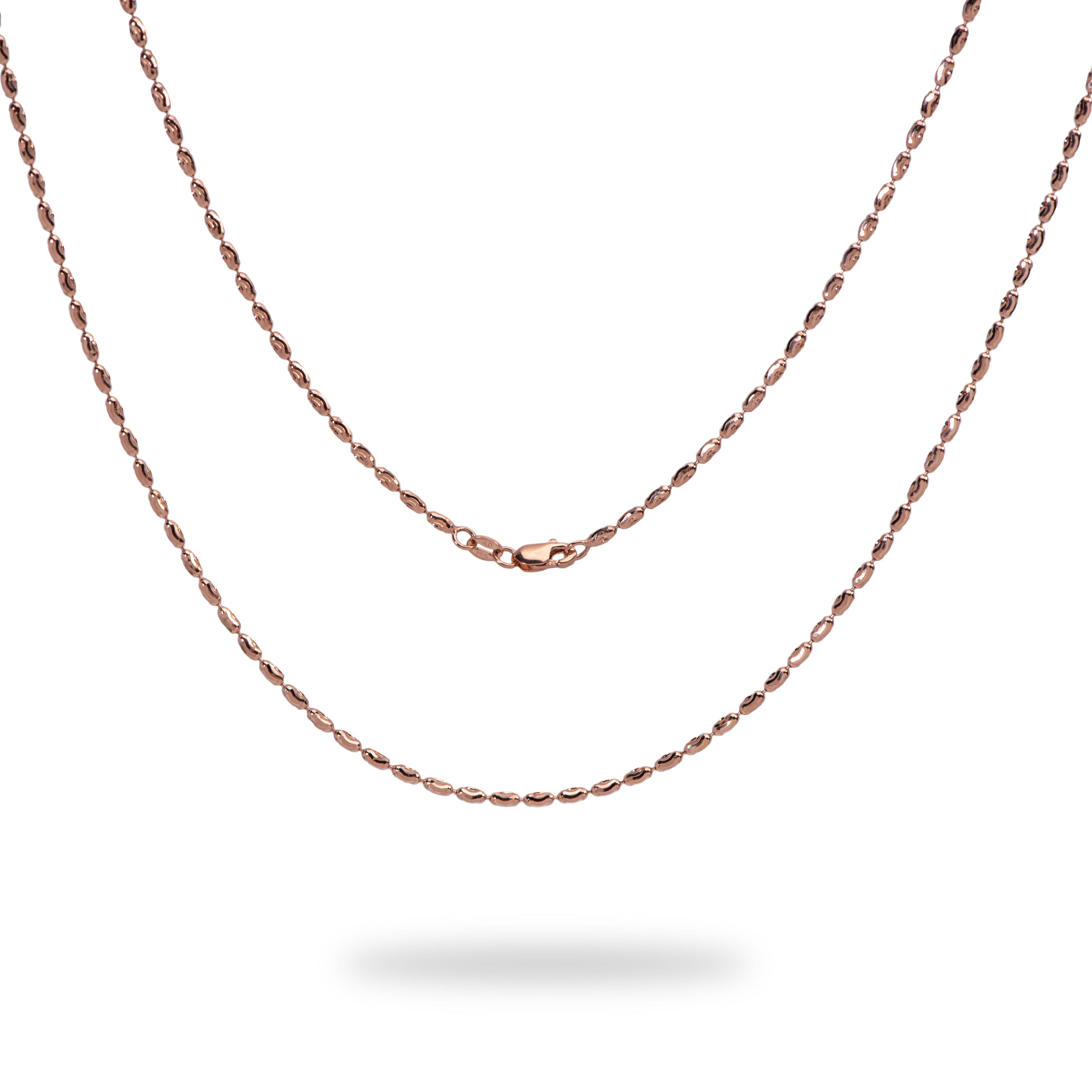 A 1.8mm Ovalina Chain in Rose Gold with a clasp on a white background from Maui Divers Jewelry.