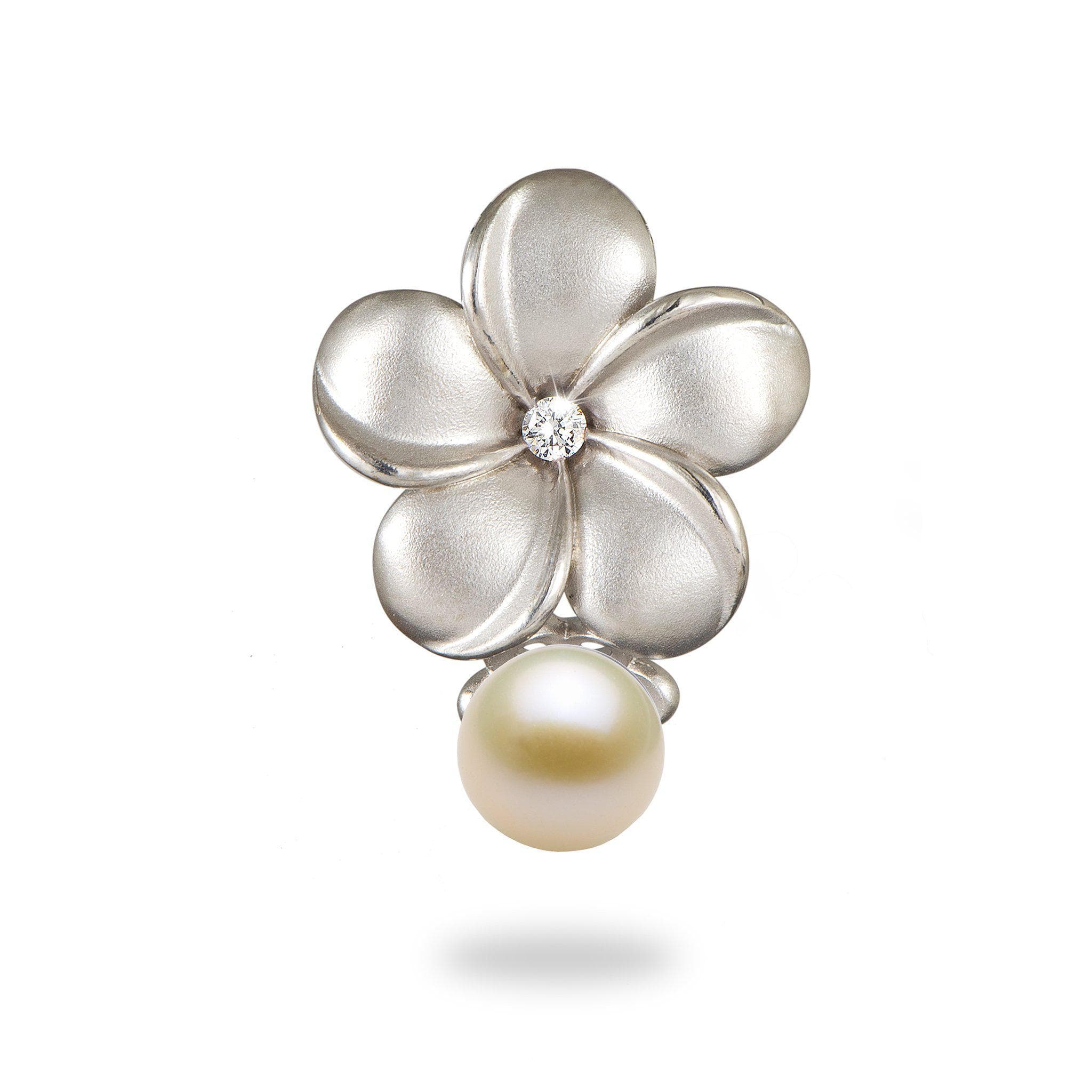 Plumeria (15mm) Pendant Mounting in Sterling Silver with White Pearl - Maui Divers Jewelry