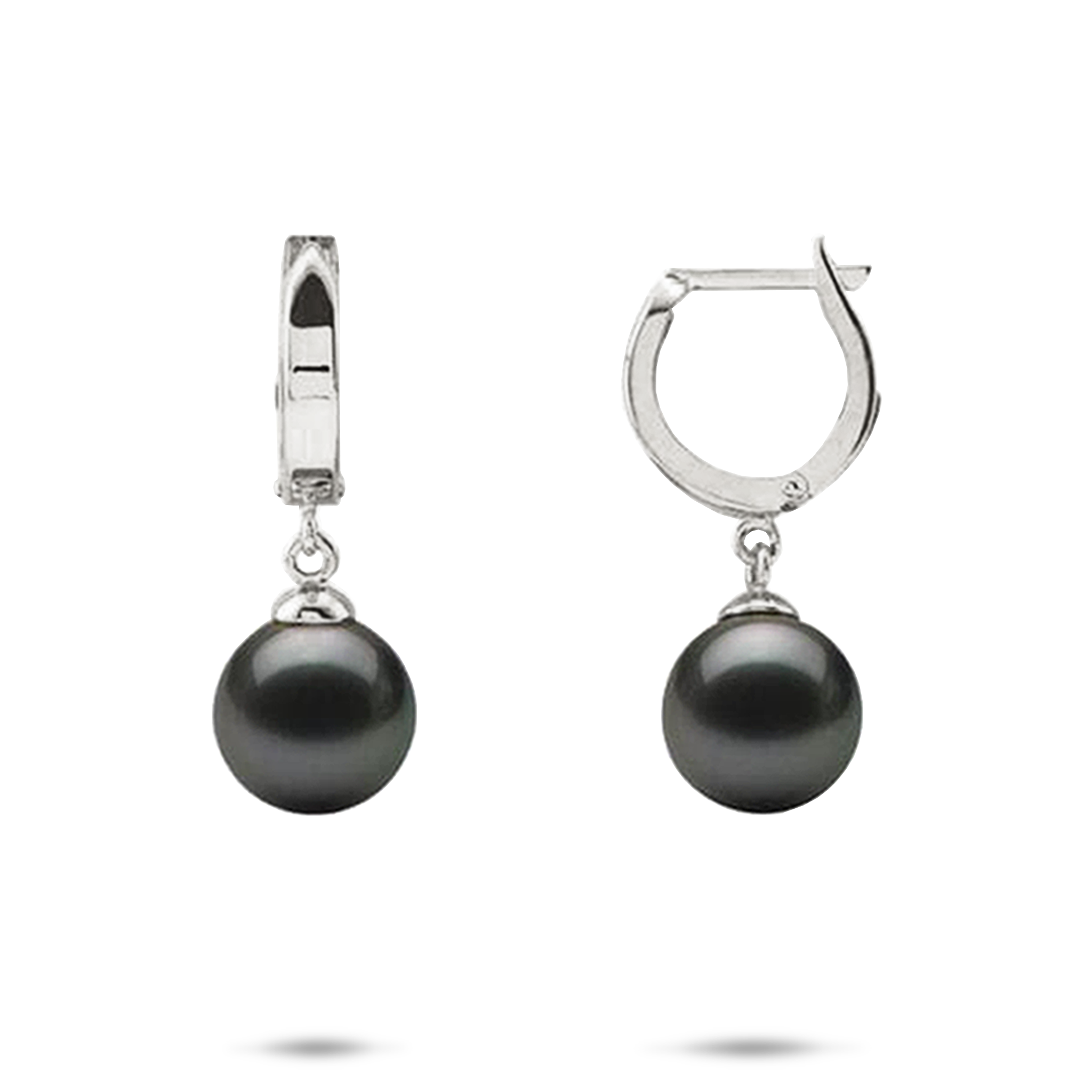 白金のタヒチの黒い真珠のイヤリング -  9-10mm