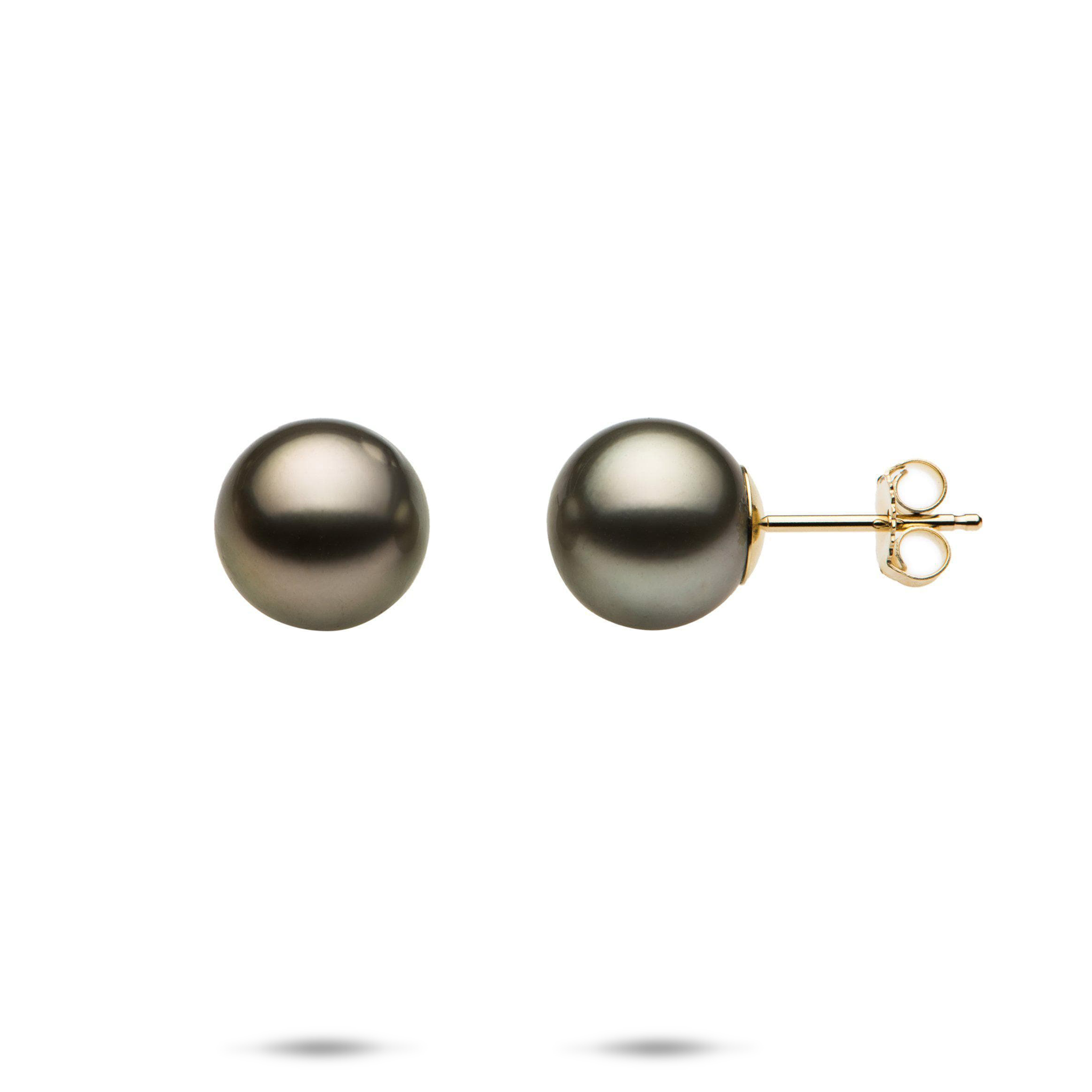 金のタヒチの黒真珠のイヤリング -  9-10mm